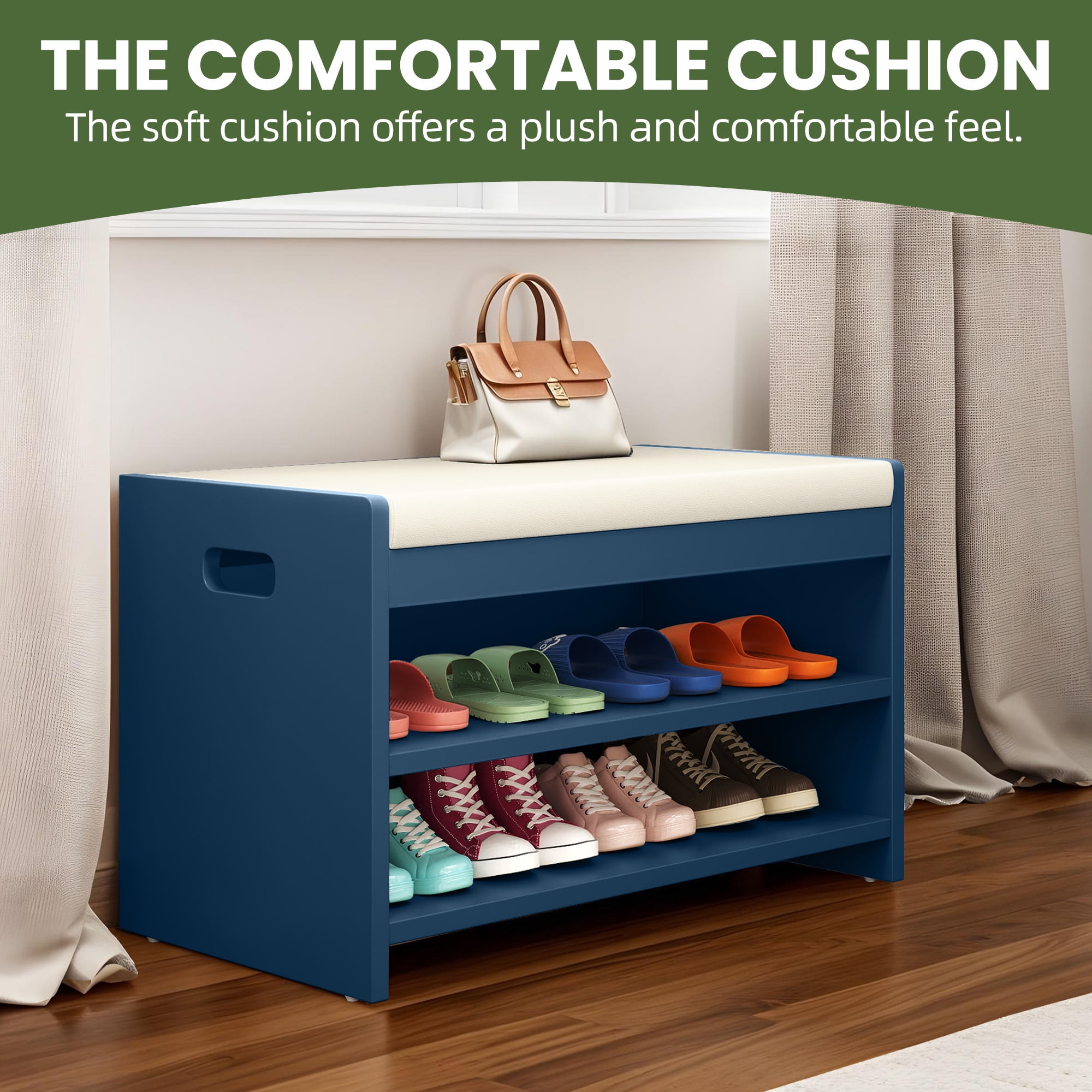 Uforic 2-Tier Shoe Bench, Entryway Storage Bench Shoe Rack Organizer Unit , Blue - Image 2