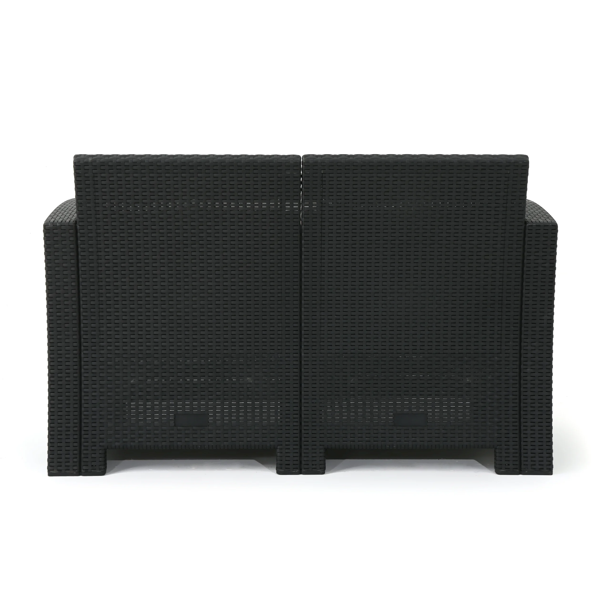 Outdoor 4 Piece Faux Wicker Rattan Style Chat Set with Cushions, Charcoal Light Grey - Image 4