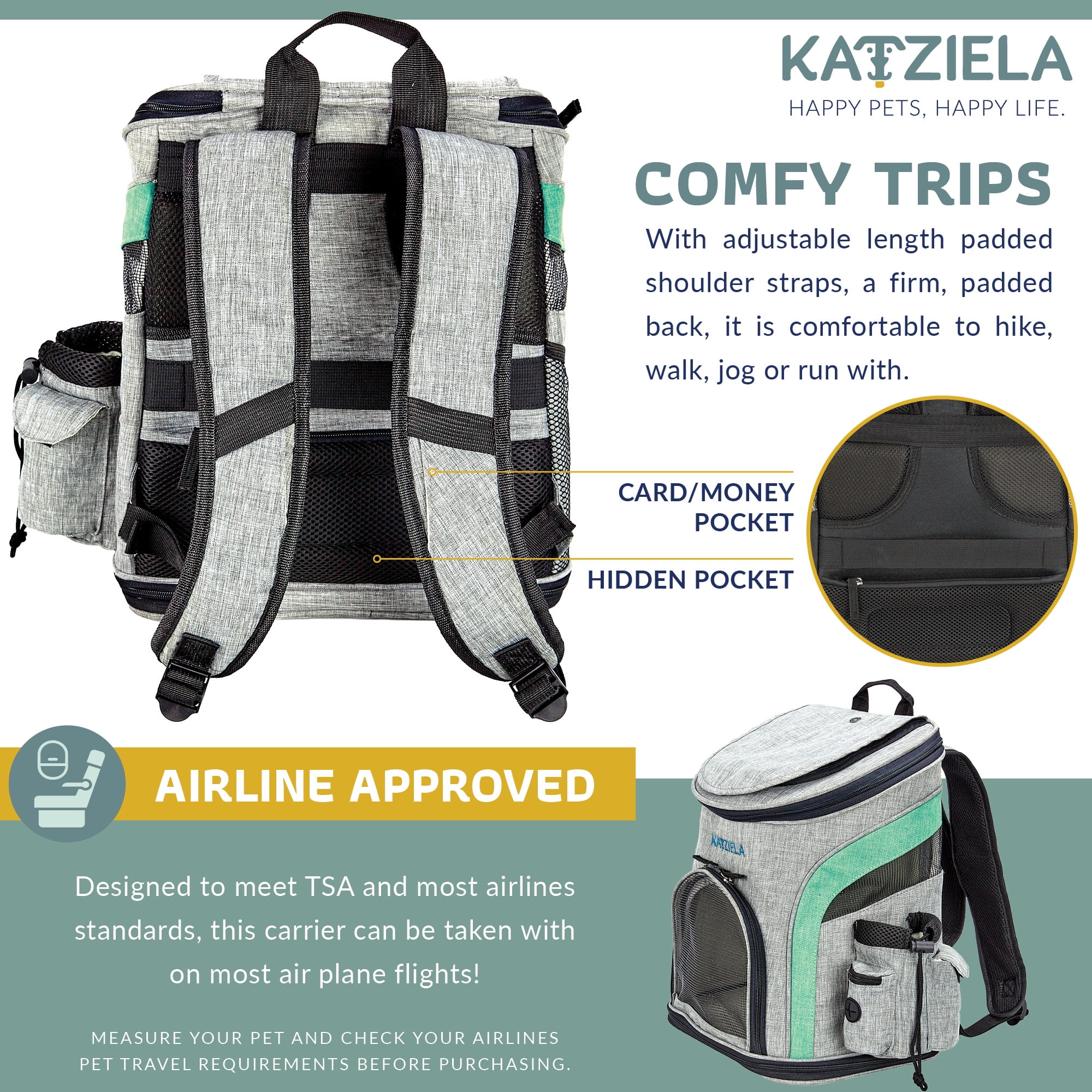 Katziela Pet Carrier Backpack, Green - Image 7
