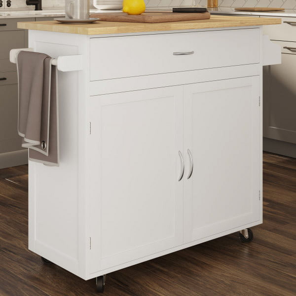 Lavish Home Kitchen Island with Spice Rack and Storage Cabinet – Rolling Cart with Drawers (White) - Image 5