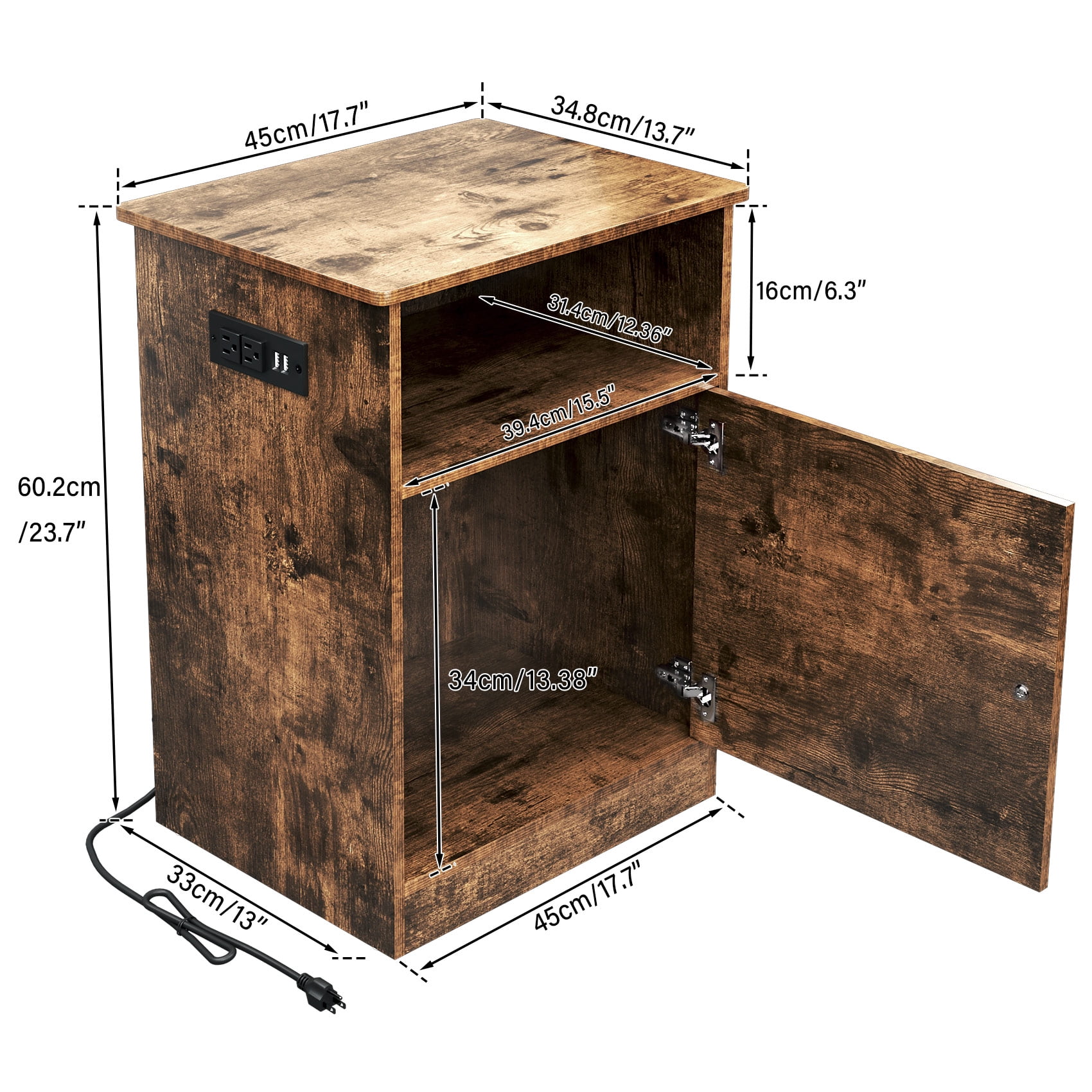 TC-HOMENY Nightstand with Charging Station Modern End Side Table with Storage Cabinet & USB Ports & Power Outlets for Bedroom Living Room - Image 7