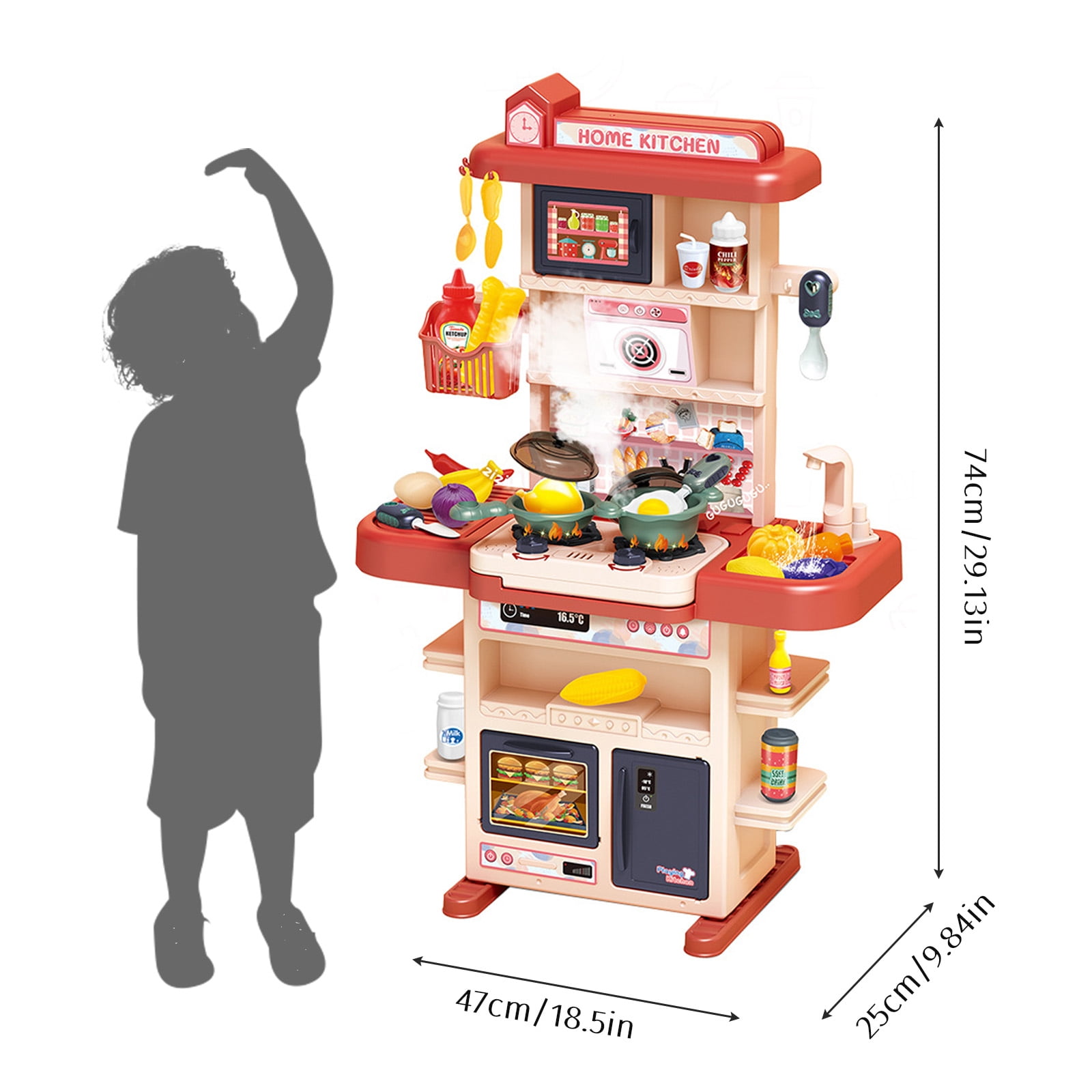 Kaimingweb Kids Play Kitchen Set – 43 Pcs Pretend Cooking Toys with Real Spray, Steam & Sound! Compact 29” Design for Small Spaces – Safe, Interactive Toddler Toy (Ages 3-8) - Image 5