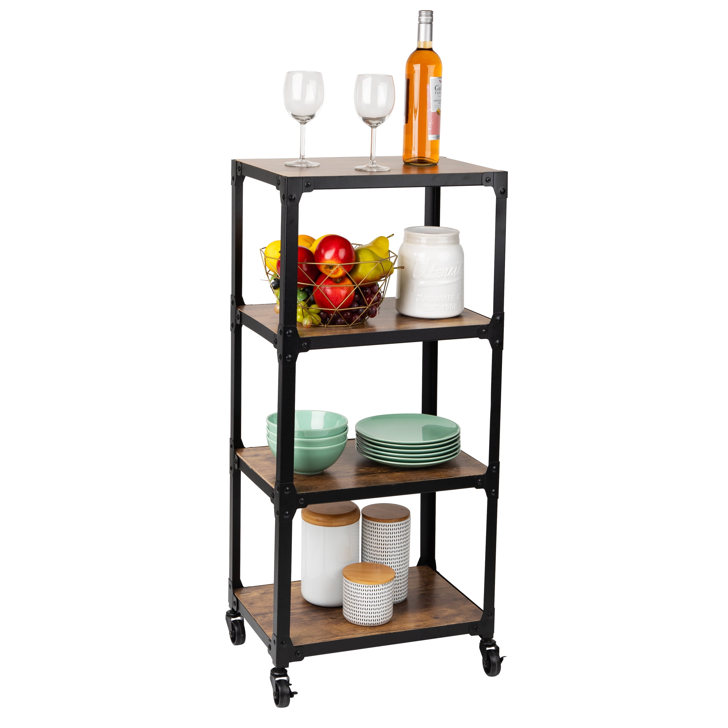 Mind Reader Bar Cart, Rolling Cart, Microwave Stand, Utility Cart, Coffee Cart, Wood, Metal, Brown - Image 6