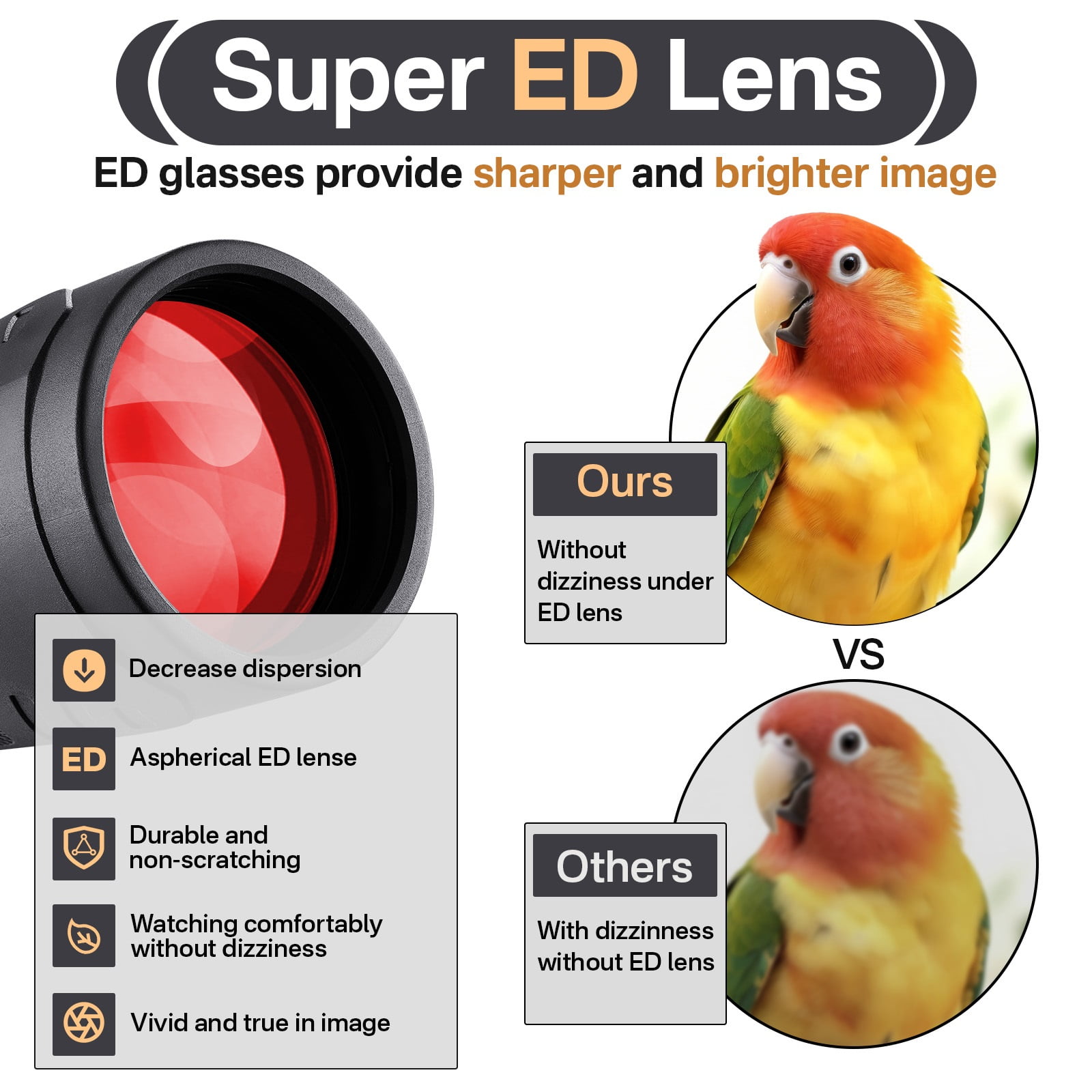 USCAMEL 12x50 ED Binoculars for Adults, Pro Binoculars Roof BAK4 Prism FMC ED Glass Waterproof Fog Proof, w/Gift Box for Bird Watching, Hunting, Black - Image 5