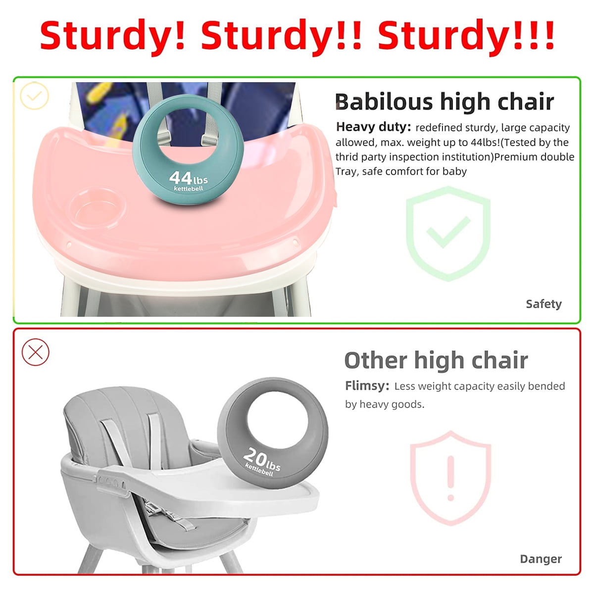 PUEDO 4-in-1 Baby High Chair Portable Toddler Dining Chairs Eat & Play Convertible Highchair with Adjustable Tray, Yellow & Blue - Image 4