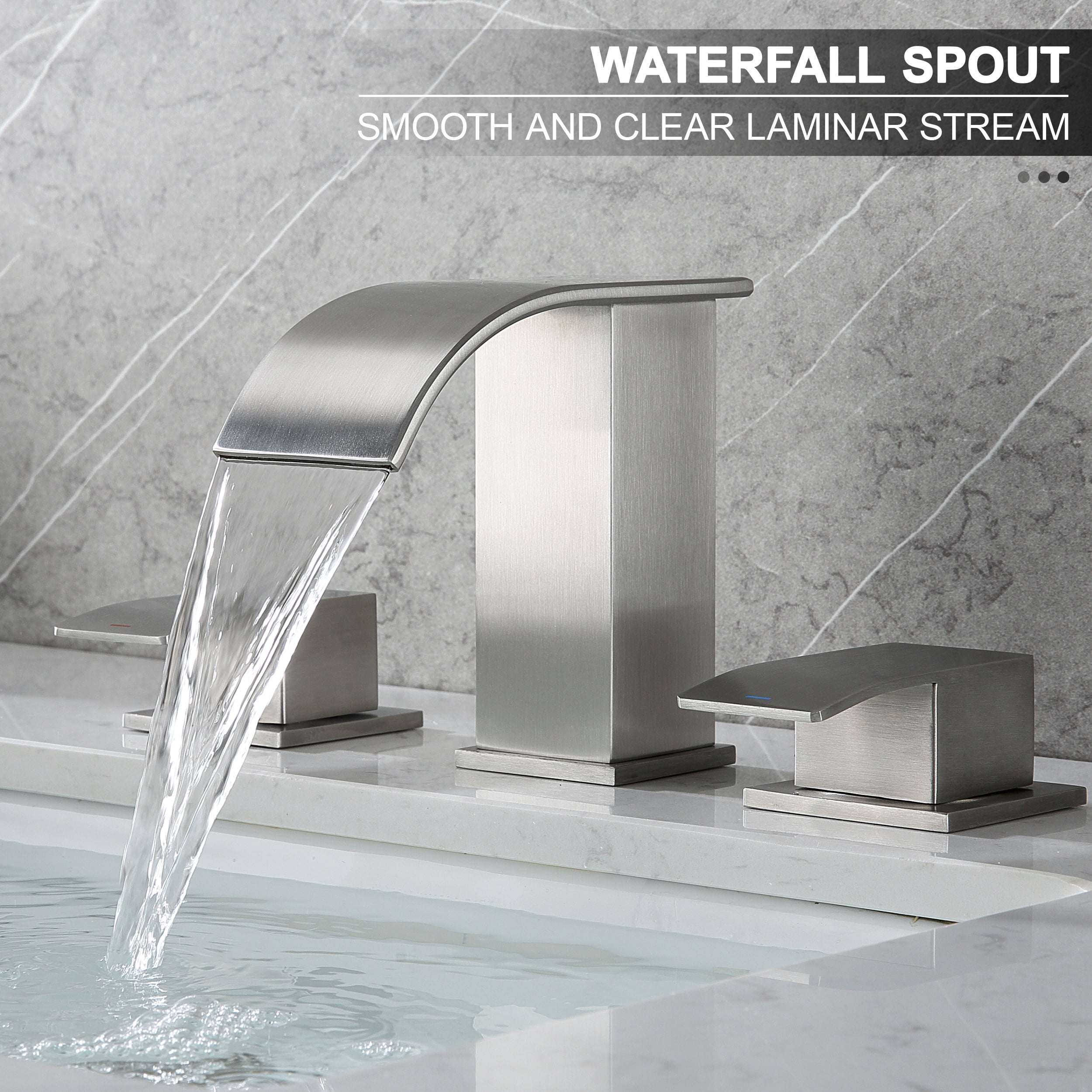 Bathroom Sinks Faucets 2-Handles 8 Inch 3 Hole - Widespread Waterfall Bathroom Sinks Brushed Nickel Faucet Gagalife - Image 6