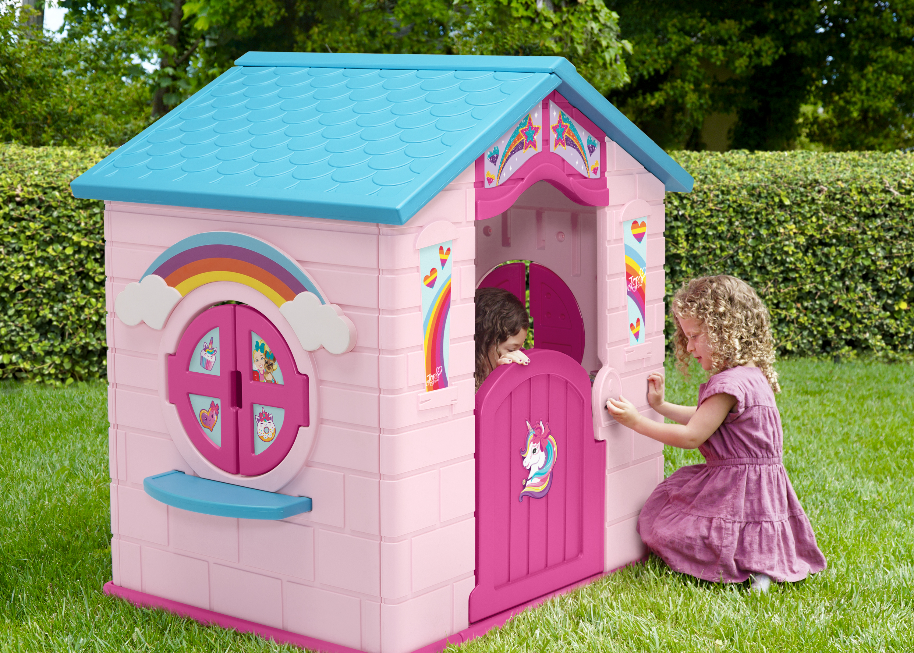 Delta Children Rainbow & Unicorn Plastic Indoor/Outdoor Playhouse with Easy Assembly, Pink - Image 17