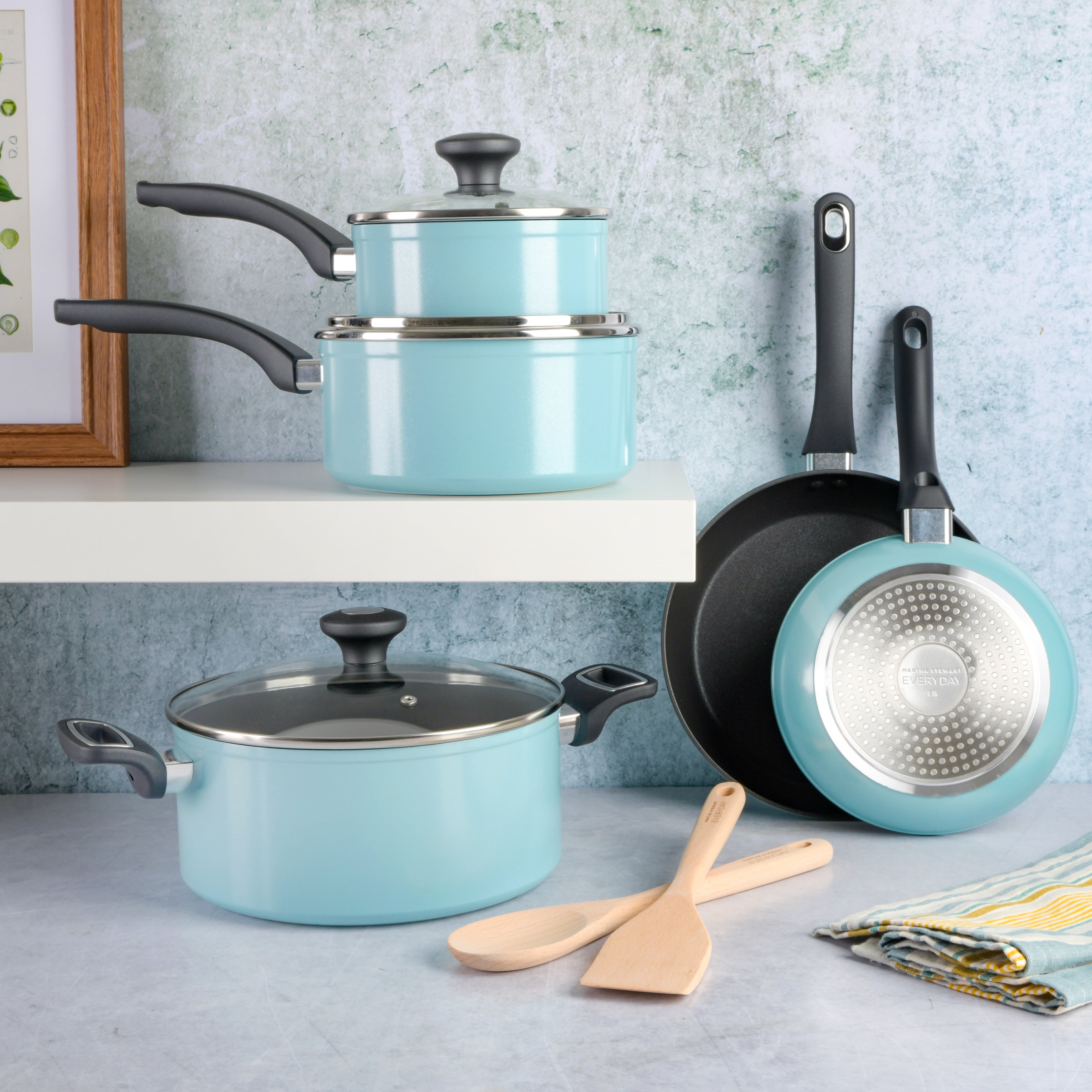 Martha Stewart Everyday Hearne 10-Piece Dusty Blue Enamel Aluminum Cookware Set - Image 2