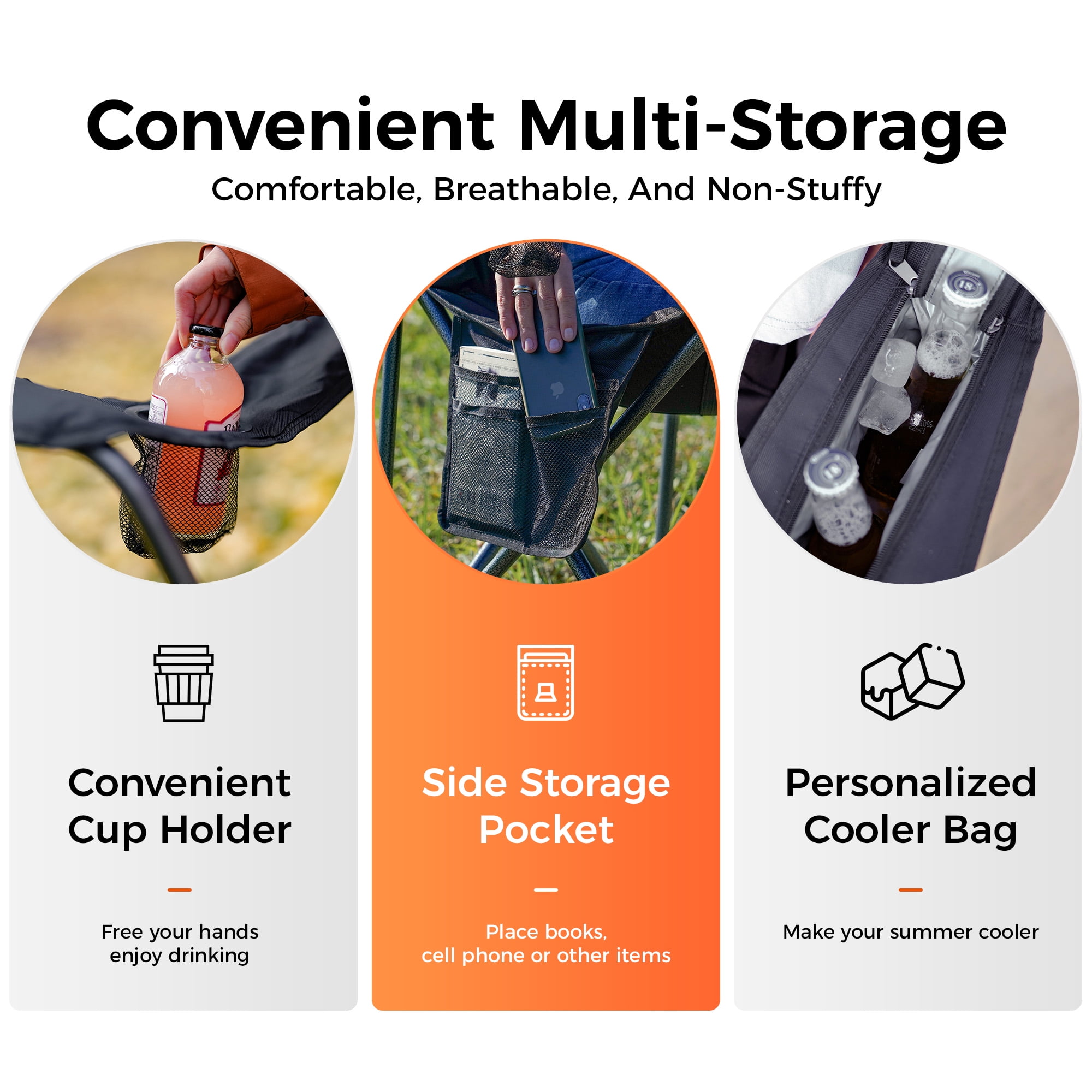 KingCamp Oversized Camping Chairs Heavy Duty Padded Folding Lawn Chair Support 300 lbs for Adults Outdoor Fishing Sports Black - Image 8