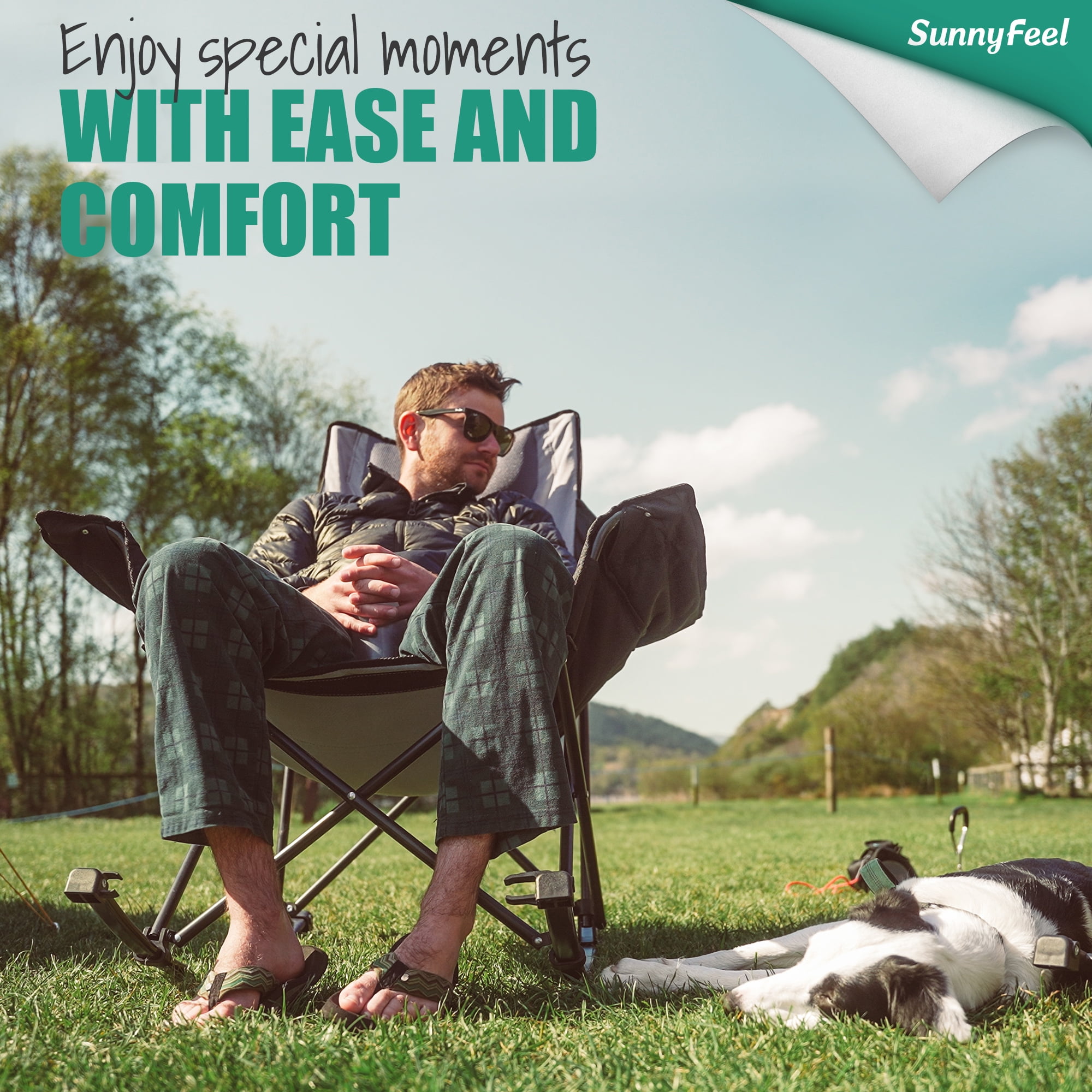 Sunnyfeel Oversized Heated Camping Chair, Folding Rocking Camping Chairs with Luxury Padded Recliner,Carry Bag, 300 LBS Heavy Duty for Lawn/Outdoor/Picnic/Patio, Portable Rocker Camp Chair - Image 6