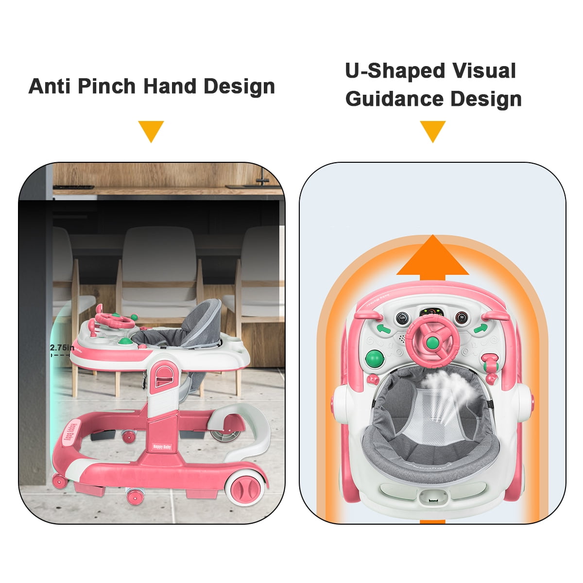 AJONALAA 4-in-1 Musical Infant Baby Walker with Wheels, Push Walker for Girls Boys, Red - Image 9