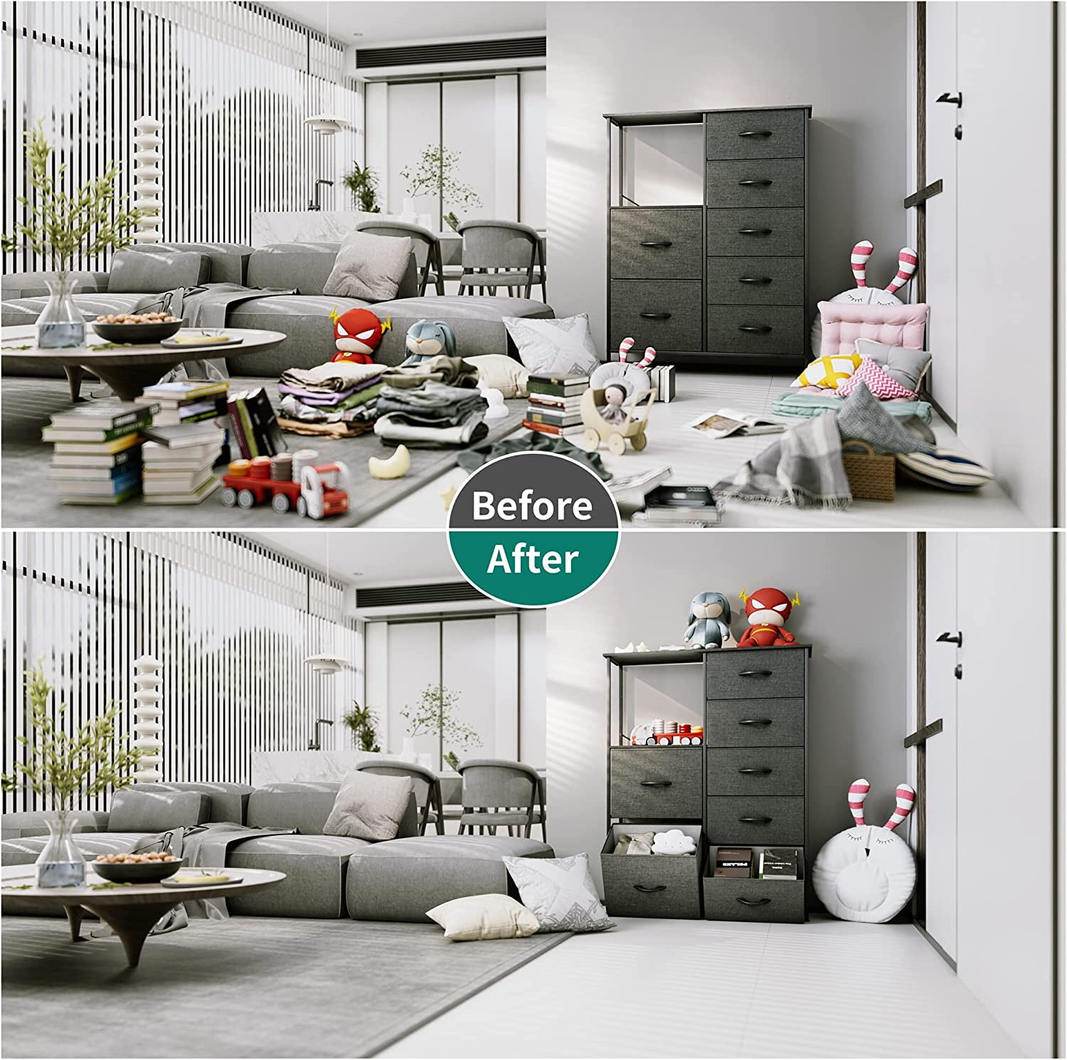 DEXTRUS 7-Drawer Fabric Dresser for Bedroom, Storage with Steel Frame & Wooden Top, Light Gray - Image 6