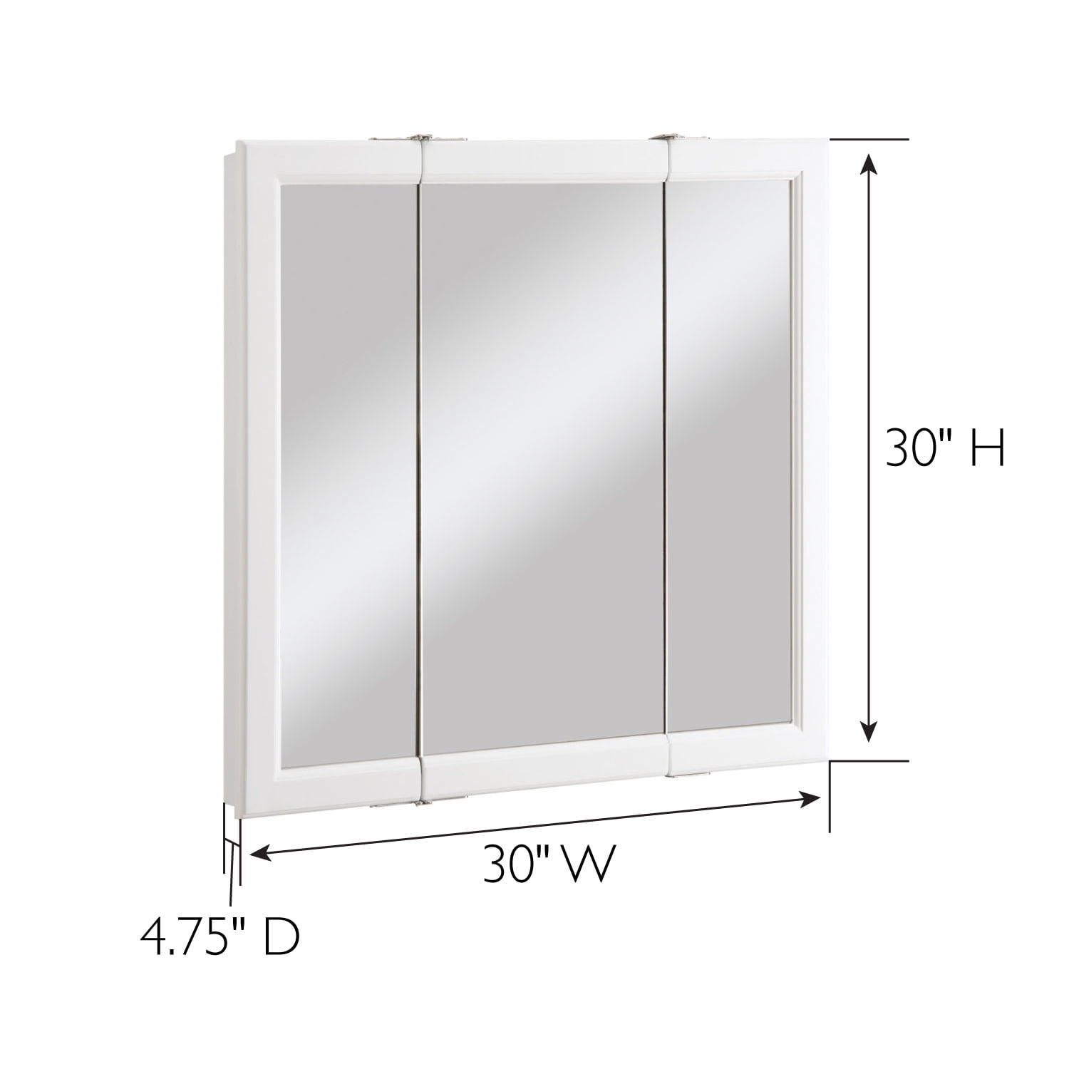 Design House 30" Wood Wall Mount Tri-View Medicine Cabinet, White - Image 4