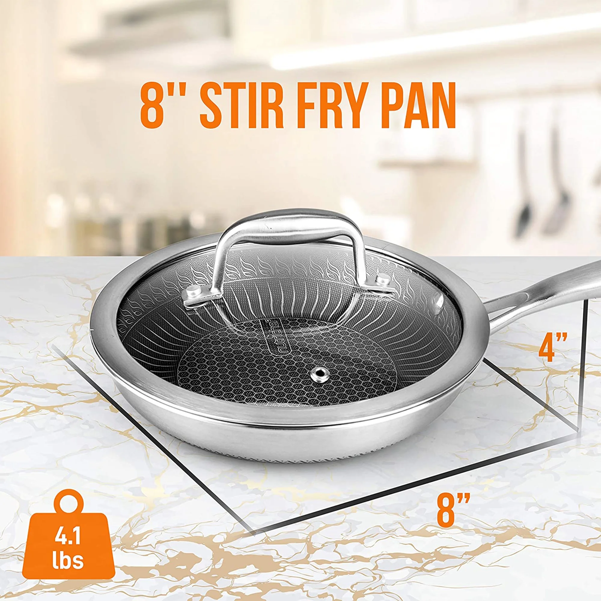 NutriChef 8 Inch Nonstick Triply Stainless Steel Kitchen Cookware Pan - Image 5