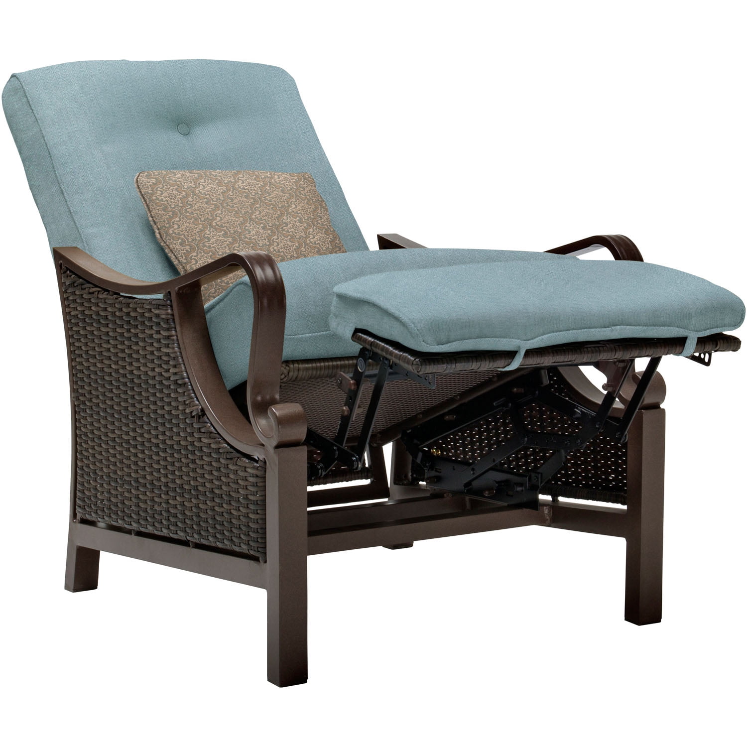 Hanover Ventura Steel Outdoor Patio Woven Luxury Recliner with Brown Wicker, Ocean Blue Cushions and Pillow, VENTURAREC-BLU - Image 9