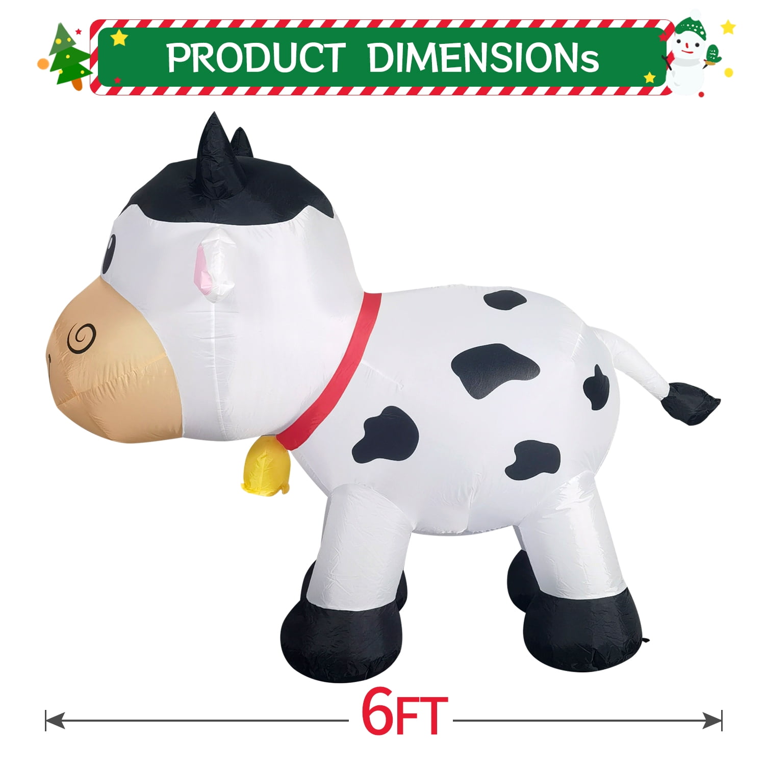 DeeKom 6' Christmas Inflatable Decorations Outdoor Cow, Blow up Cute Animal with LEDs for Yard Lawn Garden Farm Outside - Image 7