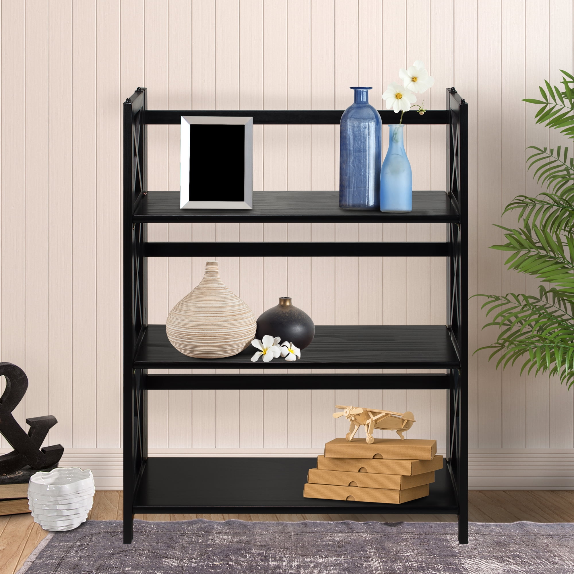 Casual Home Montego 3-Shelf Folding Bookcase -Black - Image 4