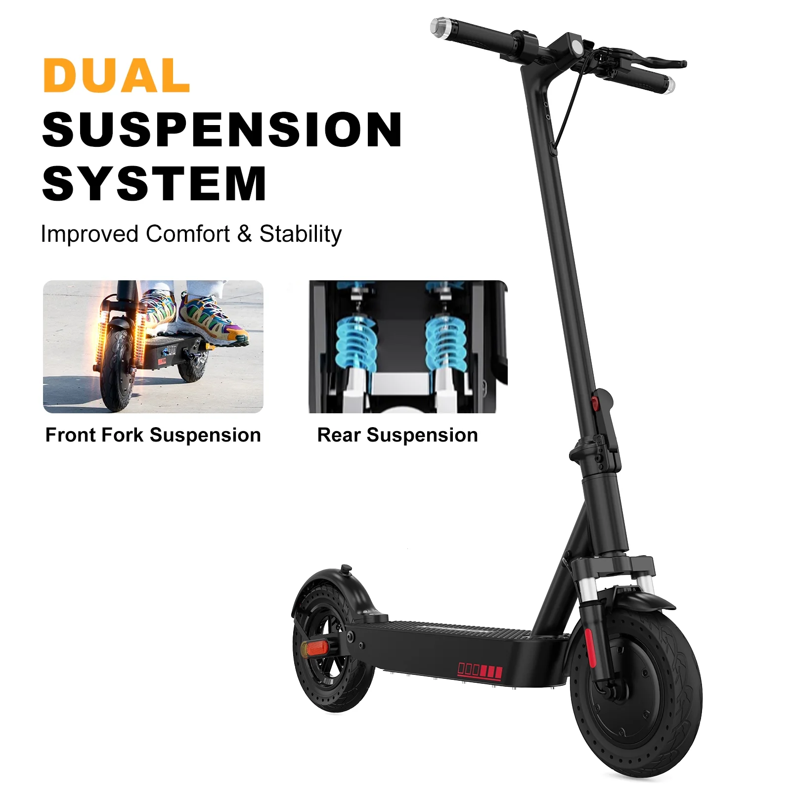 HOVERMAX H10K Pro Electric Scooter, 500W Motor 19MPH Top Speed 22 Miles Long Range, 10'' Solid Tires Folding Electric Scooter for Adult Commute - Image 8