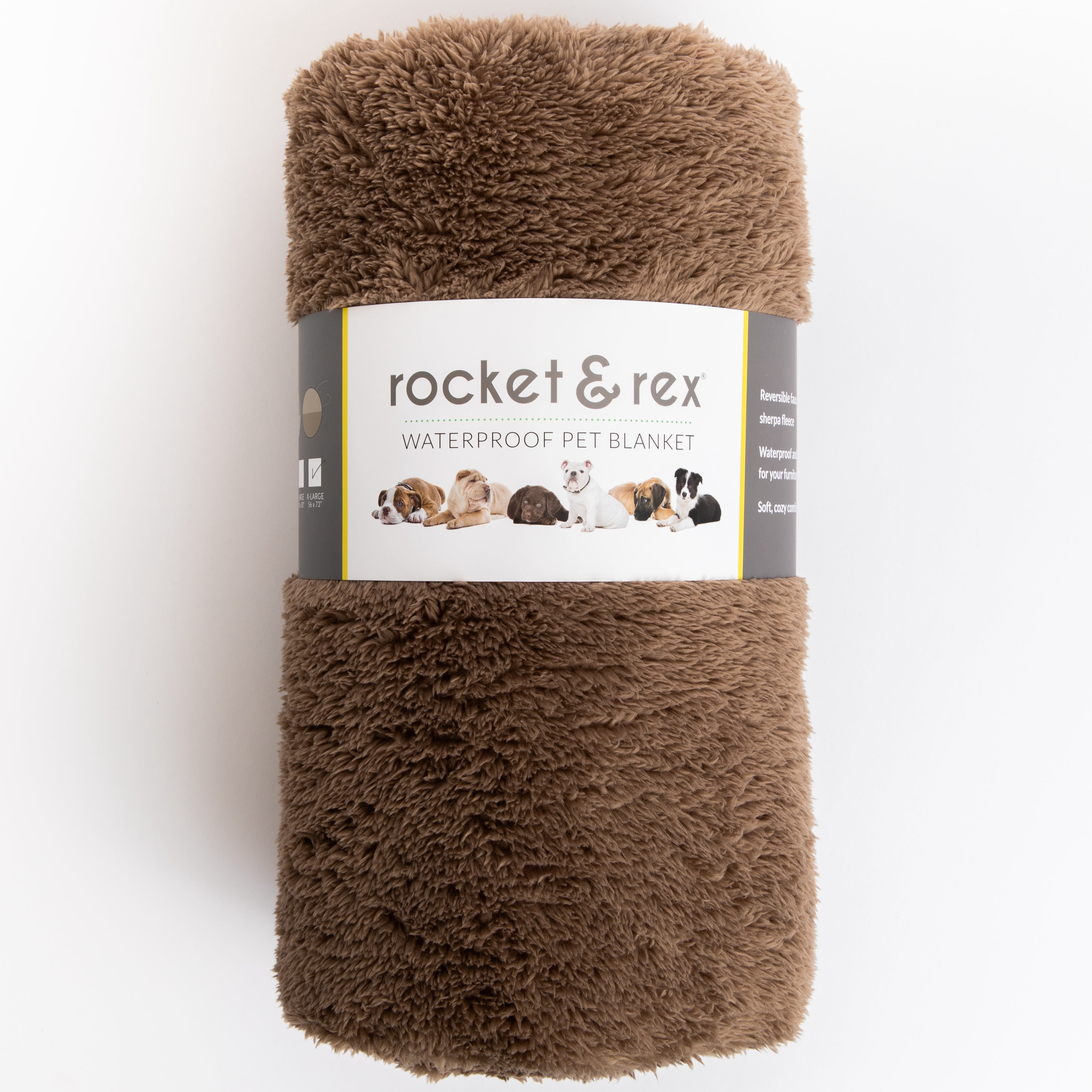 rocket & rex Extra Large Waterproof Dog Blanket, Brown, Washable Waterproof Pet Blanket Protects Beds, Couches & Other Furniture, Premium Fleece Fabric with Reversible Faux Suede, 56" x 73" - Image 2