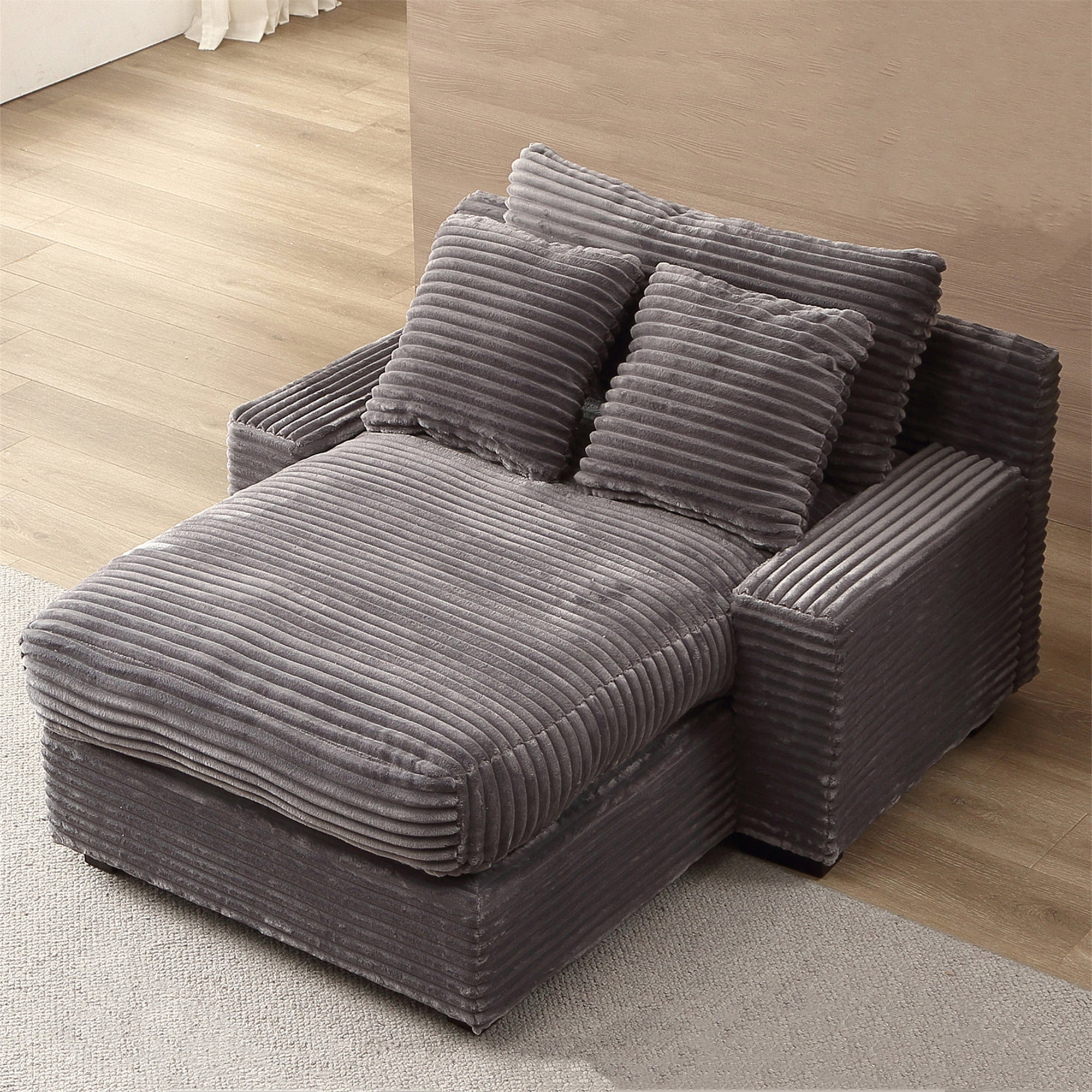 Aukfa 55 Inch Chaise Lounge Indoor, Oversized Corduroy Cloud Sofas Couches for Living Room, Gray - Image 7