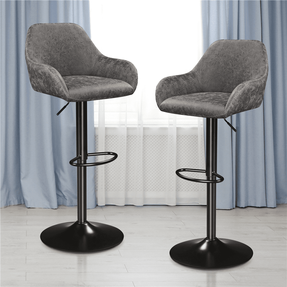 Alden Design Adjustable Vintage Faux Leather Bar Stools with Backrest, Set of 2, Gray - Image 2