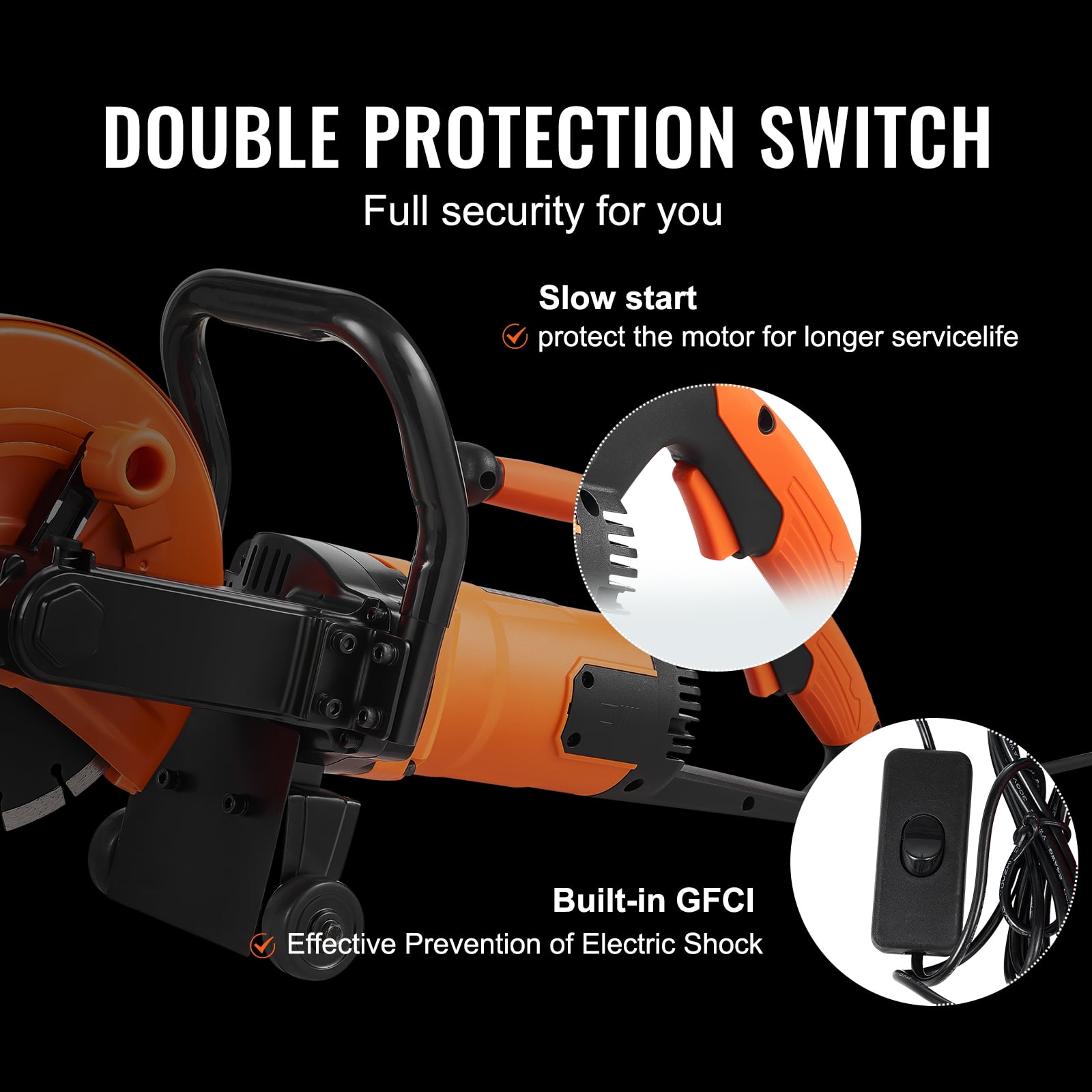 KFFKFF Electric Concrete Saw, 9-inch, 1800W Motor with 3.5-inch Cutting Depth, Wet/Dry Circular Saw with Water Line, Pump, and Blade for Cutting Stone and Brick - Image 3