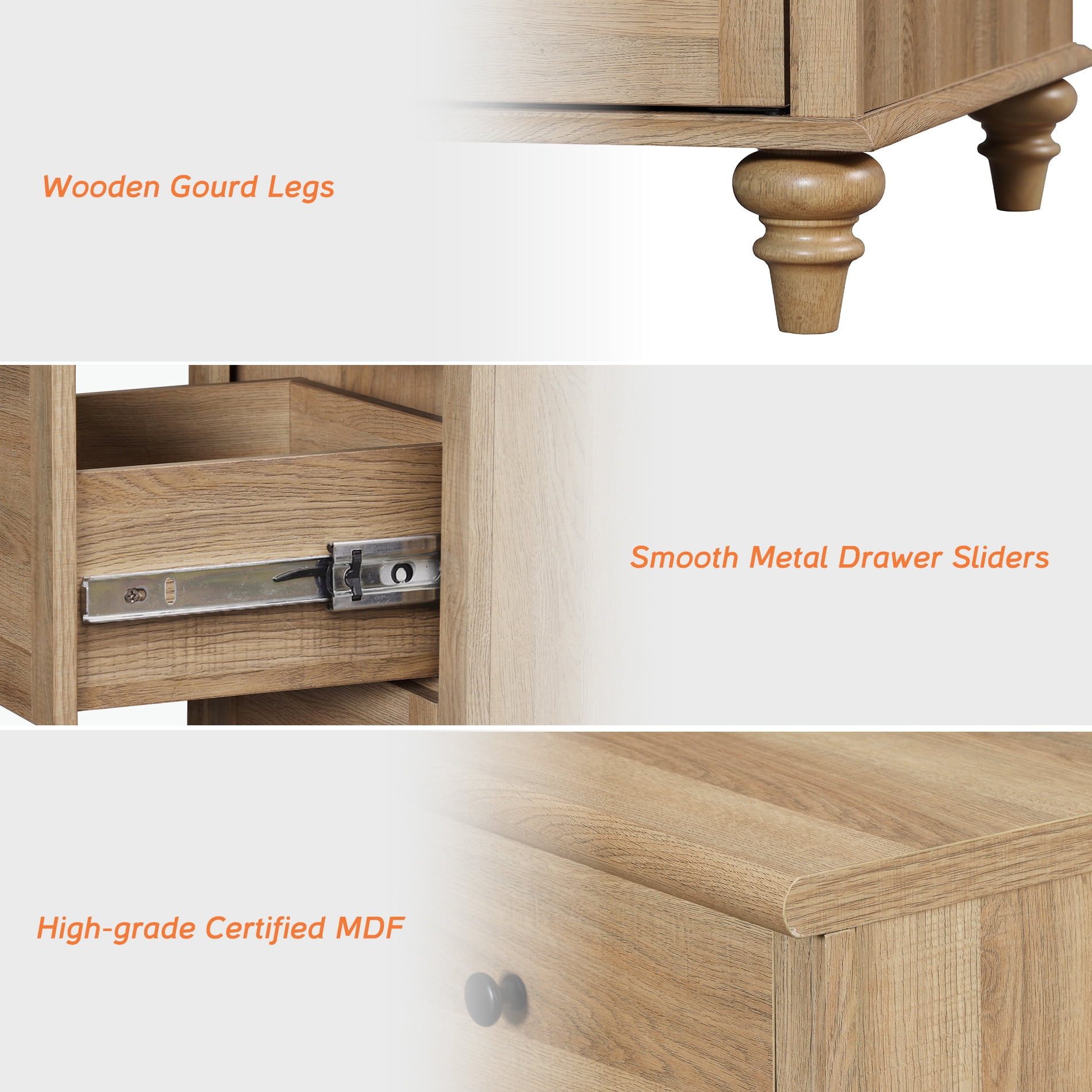 Wide Oak 8 Drawer Dresser for Bedroom, Wooden Chest of Drawers for Living Room - Image 6