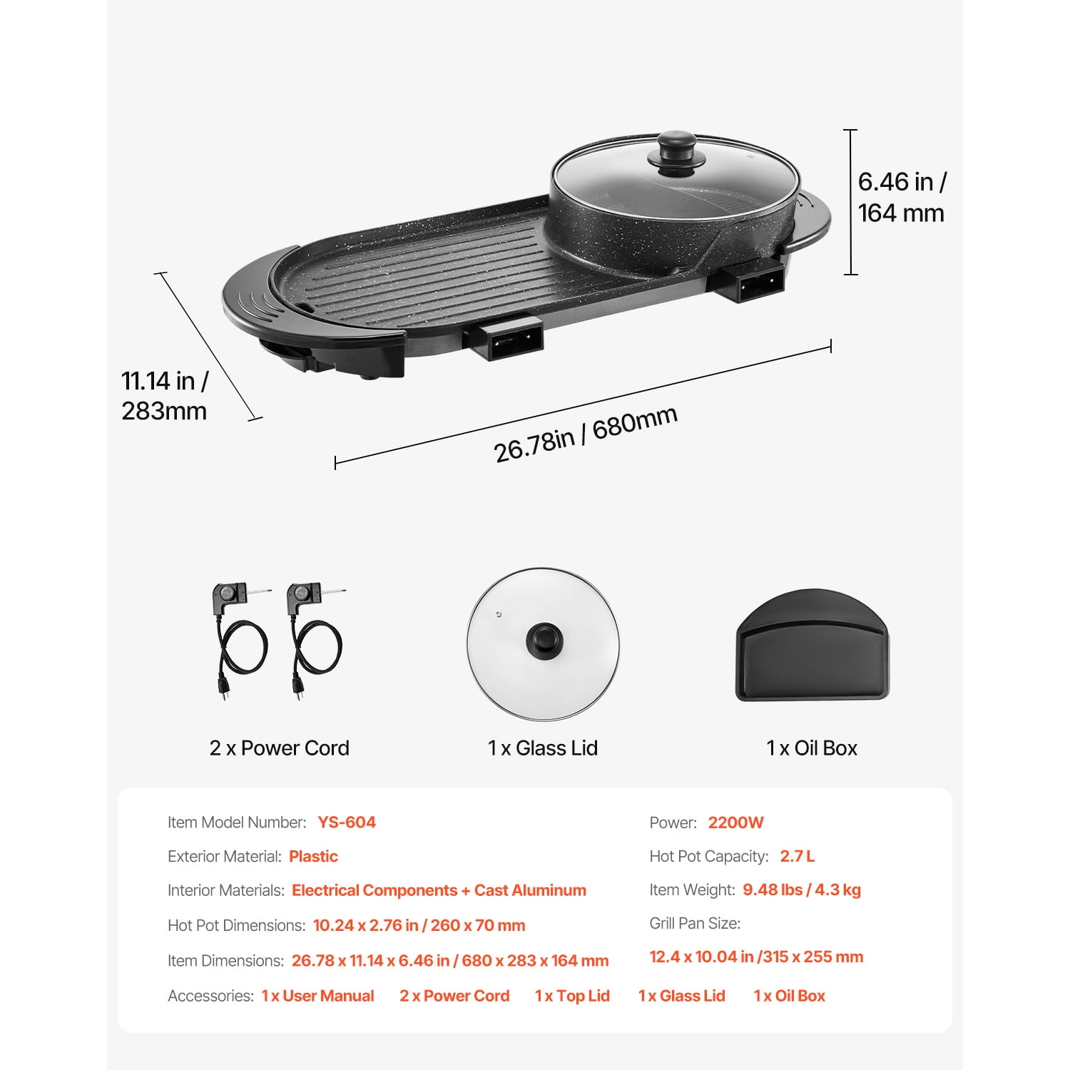 KFFKFF 2-in-1 Electric Grill & Hot Pot - Dual Temperature Control, Non-Stick Teppanyaki & Shabu Shabu Cooker - Image 8