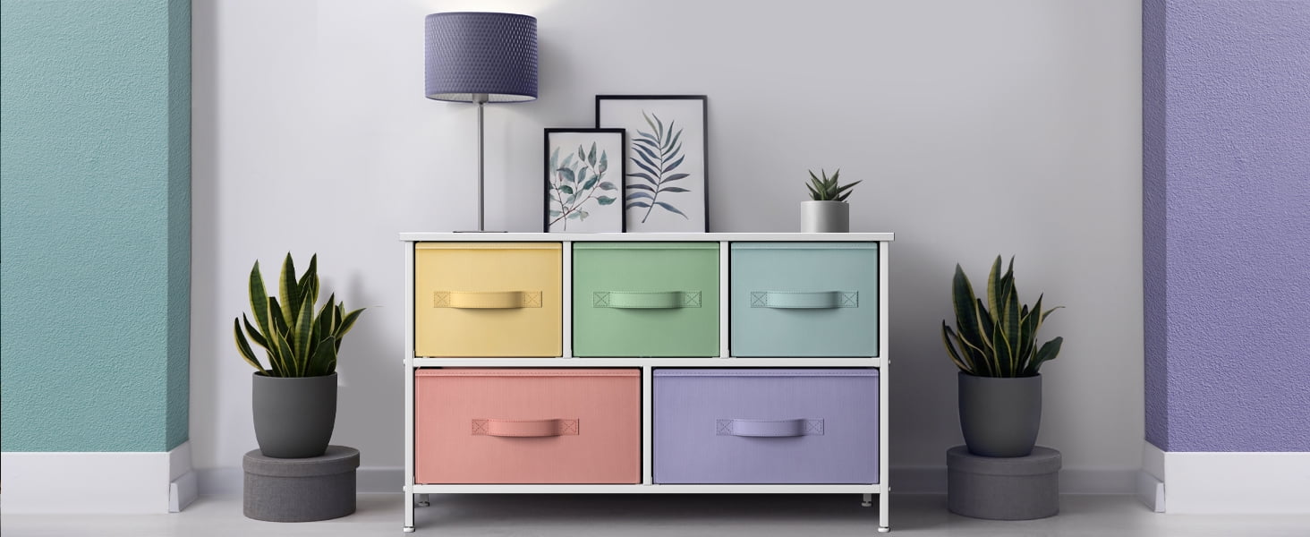 Sorbus 5 Drawer Storage Cube Modern Design Dresser, Pastel/White - Image 9