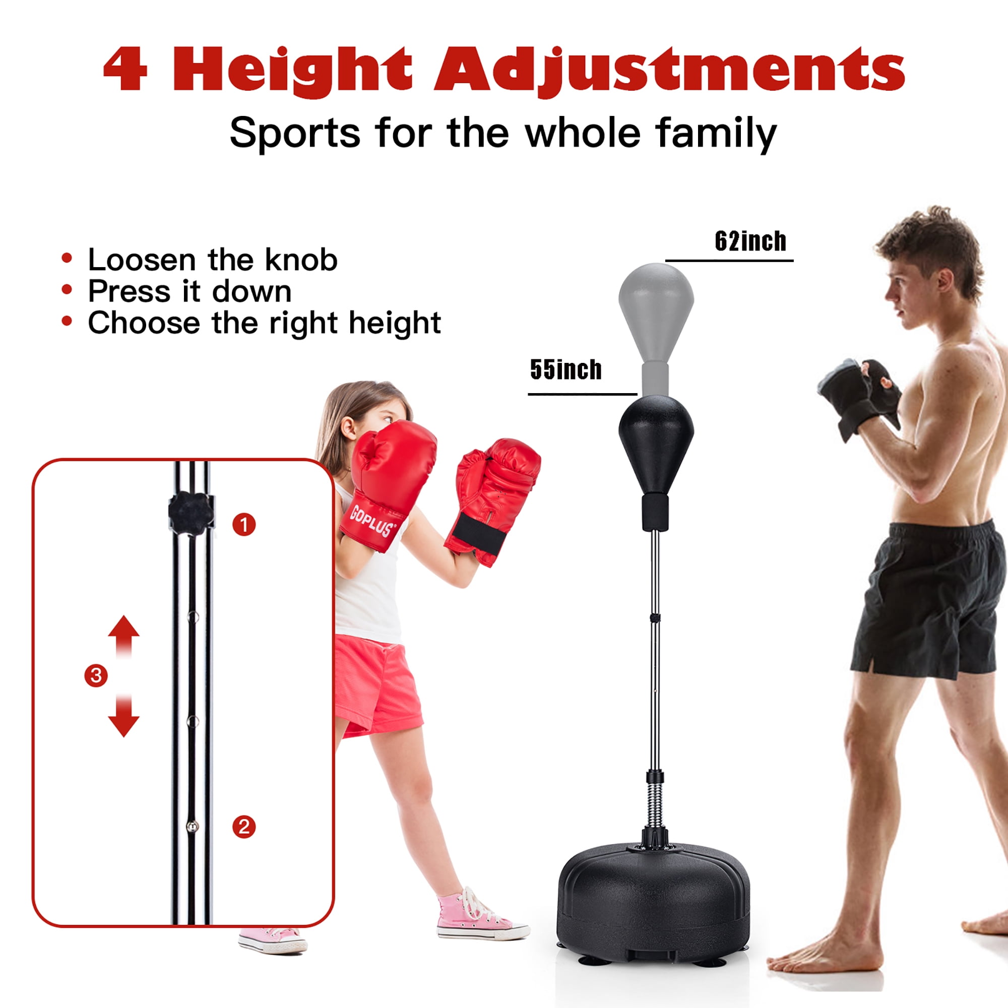 Goplus Freestanding Punching Bag w/Stand Boxing Gloves for Adult Kids Adjustable - Image 7