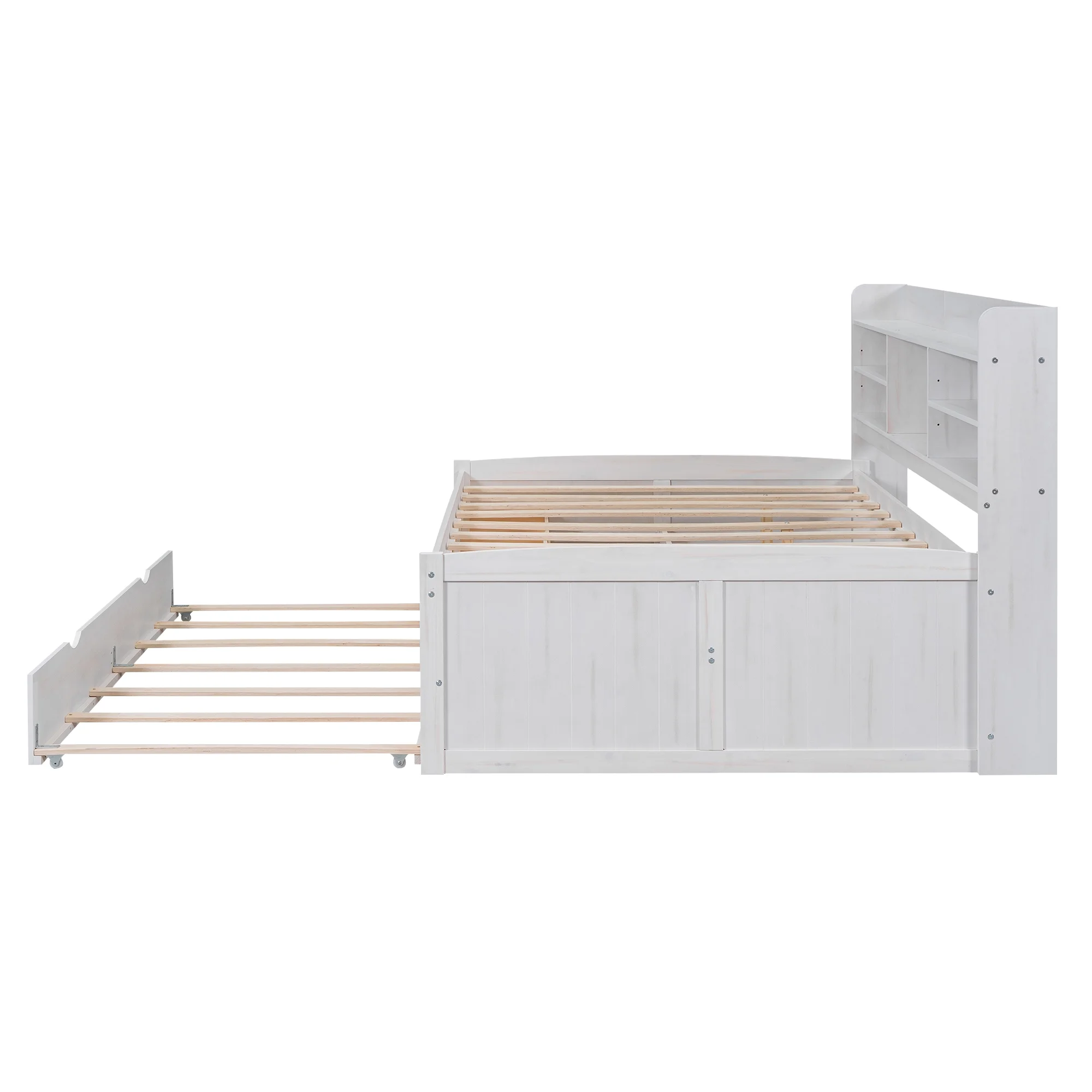 Euroco Wood Full Size Daybed with Shelf, Trundle and Drawers, Wood Captain Platform Bed with Staorage, 3 Drawers and Trundle, White - Image 3