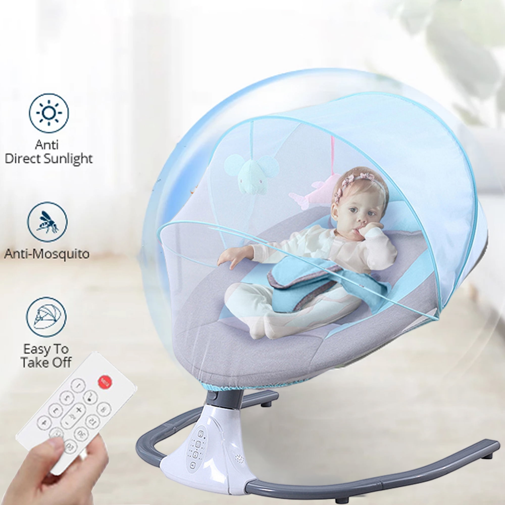 BEJOLO Electric Baby Swing for Infants, Portable Baby Bouncer with Remote Control,bluetooth Music, Blue - Image 5
