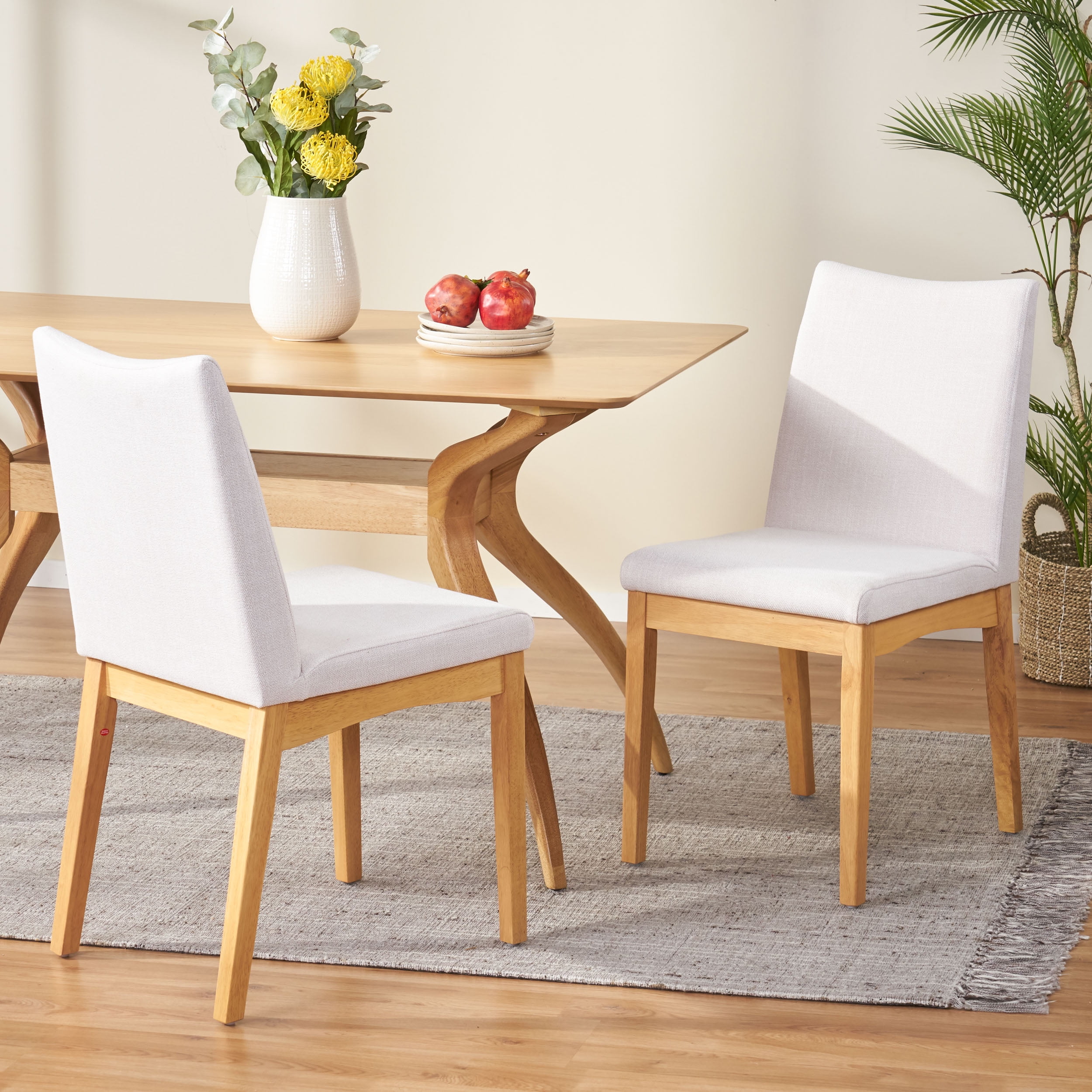 Noble House Malachi Fabric Dining Chair, Set of 2, Light Beige, Oak - Image 4