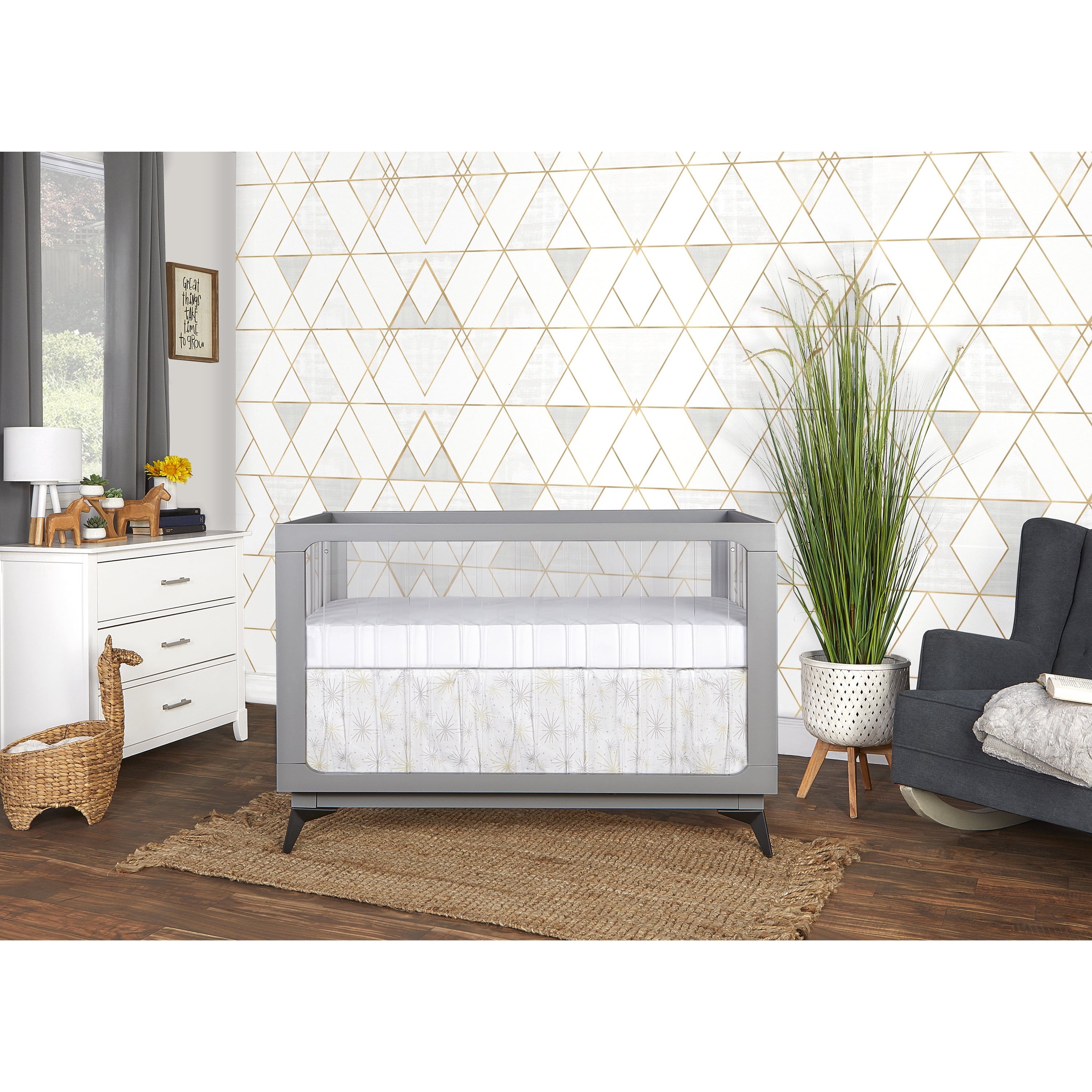 Evolur Acrylic Millennium 4-in-1 Convertible Crib in Pebble Grey - Image 13