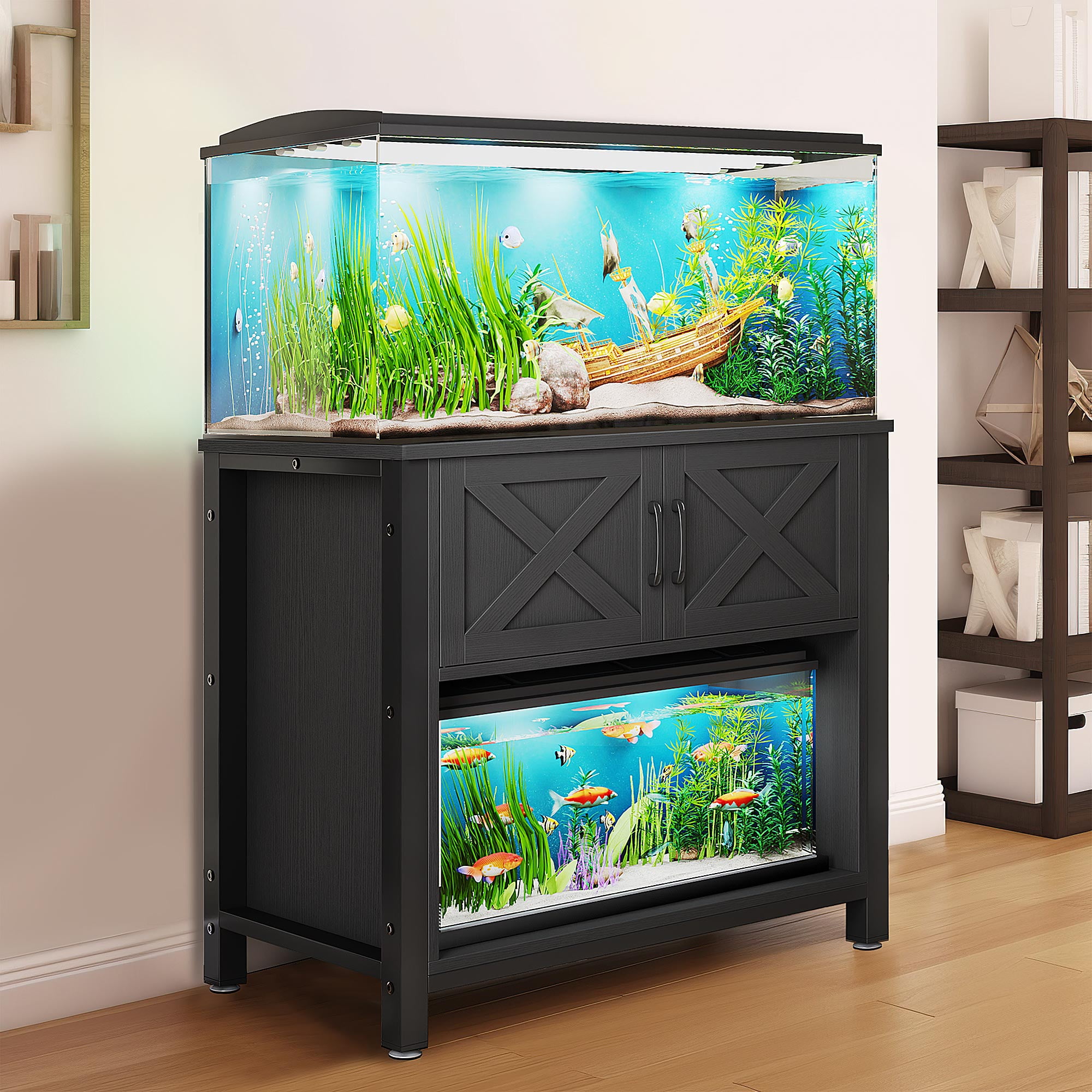 DEXTRUS Modern Heavy-Duty & Power Outlets Wooden Aquarium Stand, Black, 36.2L x 20.5W x 8.26H - Image 7