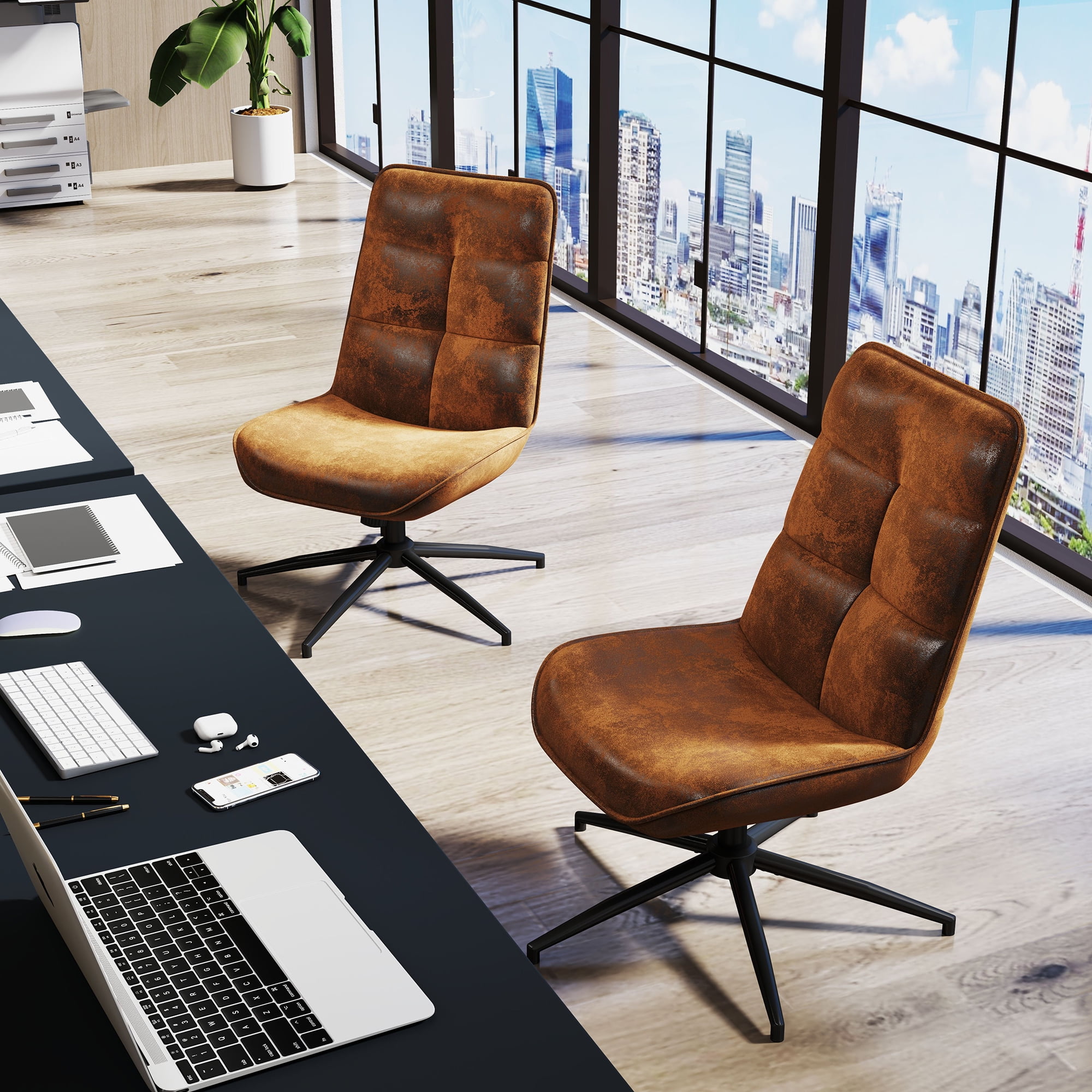 Homy Casa Office Desk Chair, Adjustable Height 15° Tilt High Back Swivel Leisure Chair Makeup Vanity Chair, Brown - Image 8