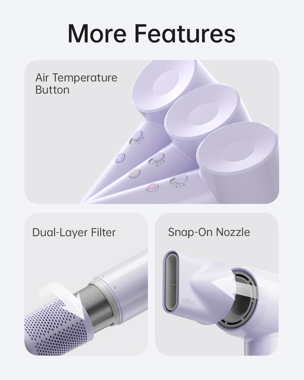 Laifen SE Lite Hair Dryer, 100,000 RPM High Speed Motor & 150 Million NegativeIons (Purple,Polycarbonate) - Image 6