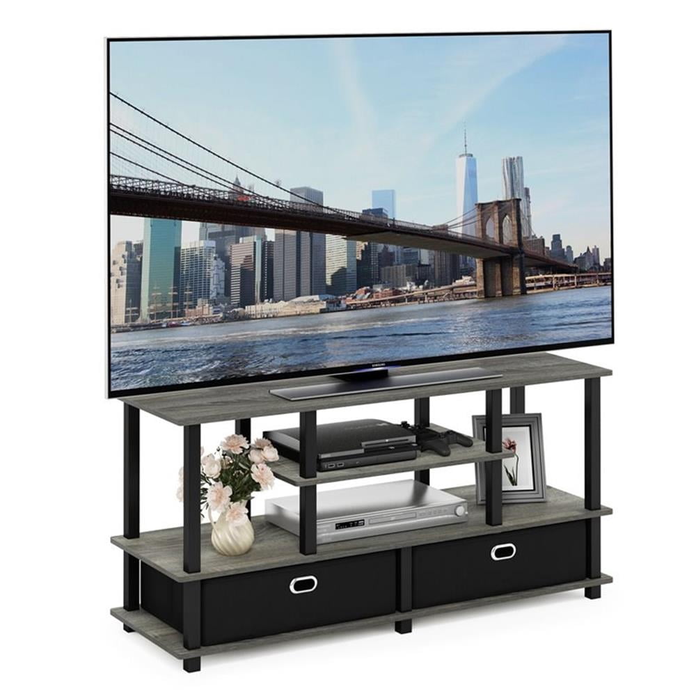 Furinno JAYA Large TV Stand for up to 55-Inch TV with Storage Bin, French Oak Grey/Black - Image 6