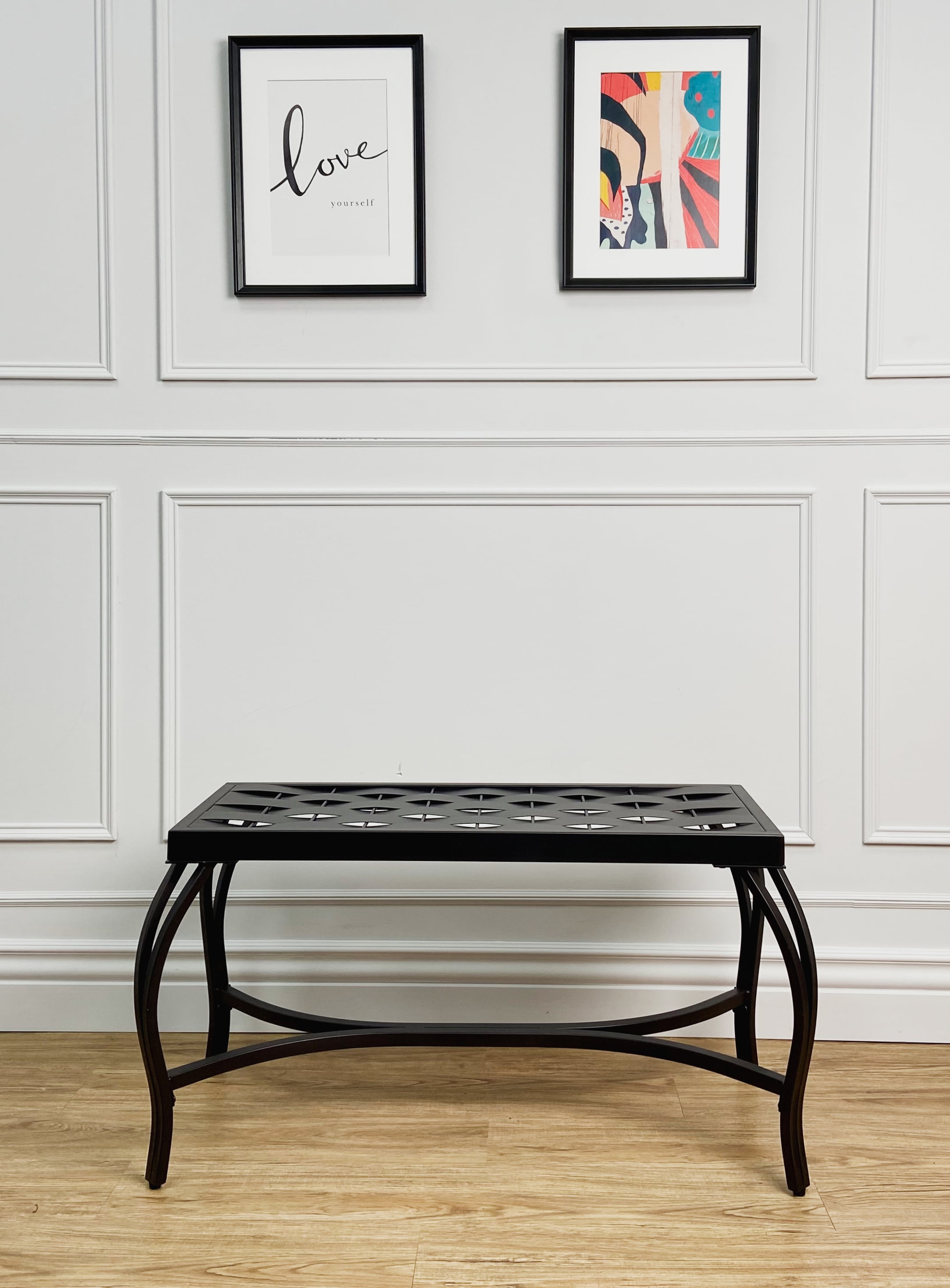 Mango Steam Free Standing Patio Garden Weave Bench, Metal Charcoal Black - Image 6