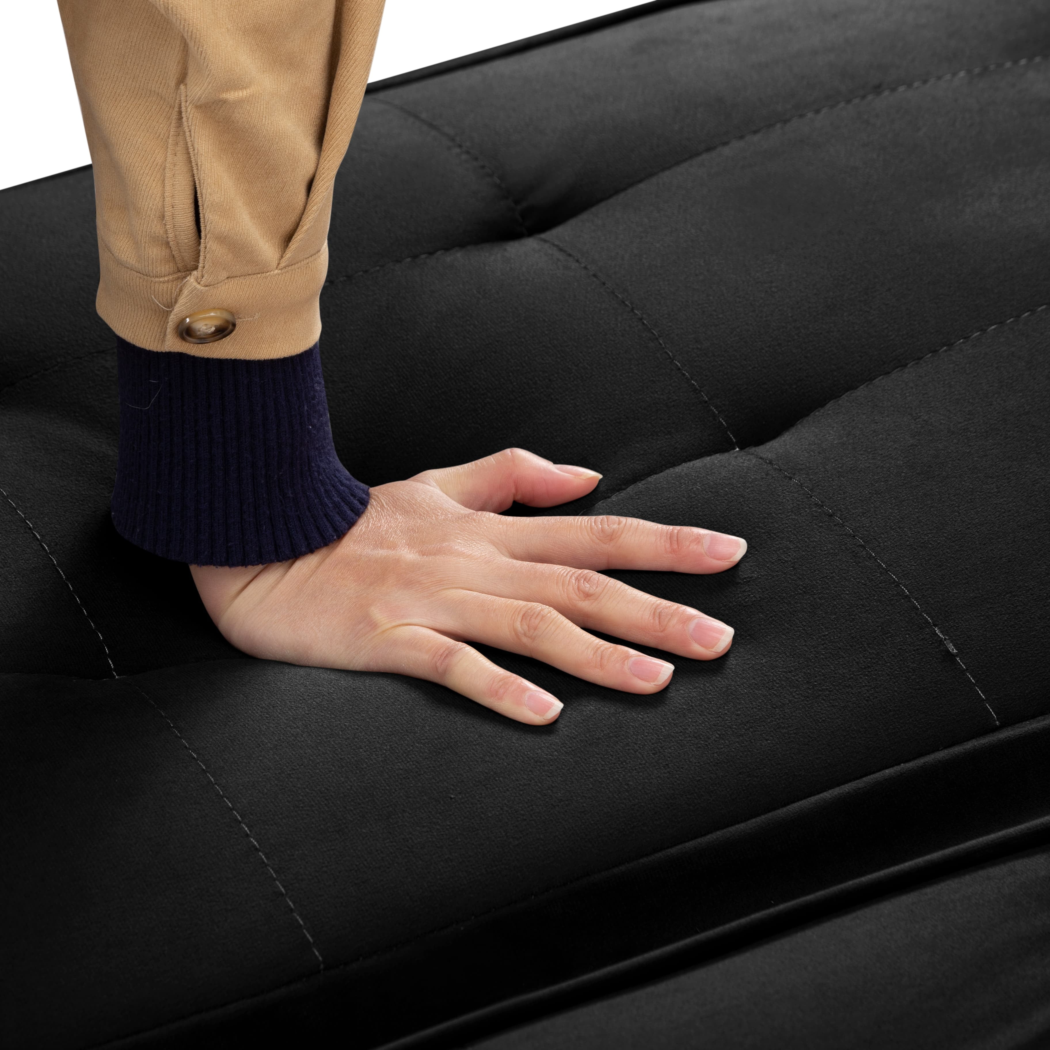 BSHTI Twin Size Futon Sleeper Sofa Bed,Velvet Upholstery,3 Angles for Adjusting Backrest,with 2 Cup Holders,Removable Arm,Convertible Sleeper Sofa(Black) - Image 16