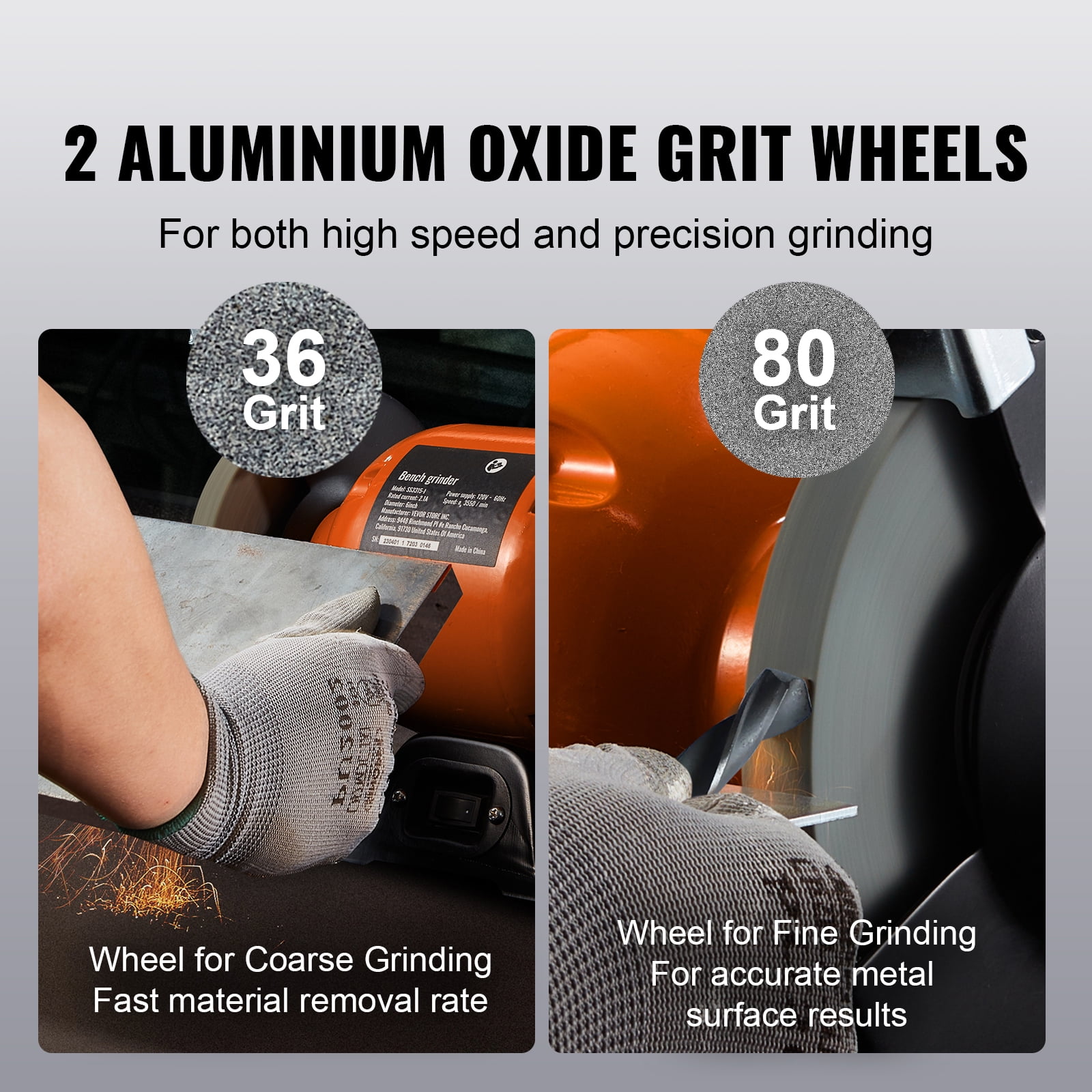 VEVOR Bench Grinder, 6 inch Single Speed Bench Grinder with 2.1A Brushless Motor 3550 RPM Table Grinder with 36/80-Grit Grinding Wheels for Grinding, Sharpening Application - Image 6