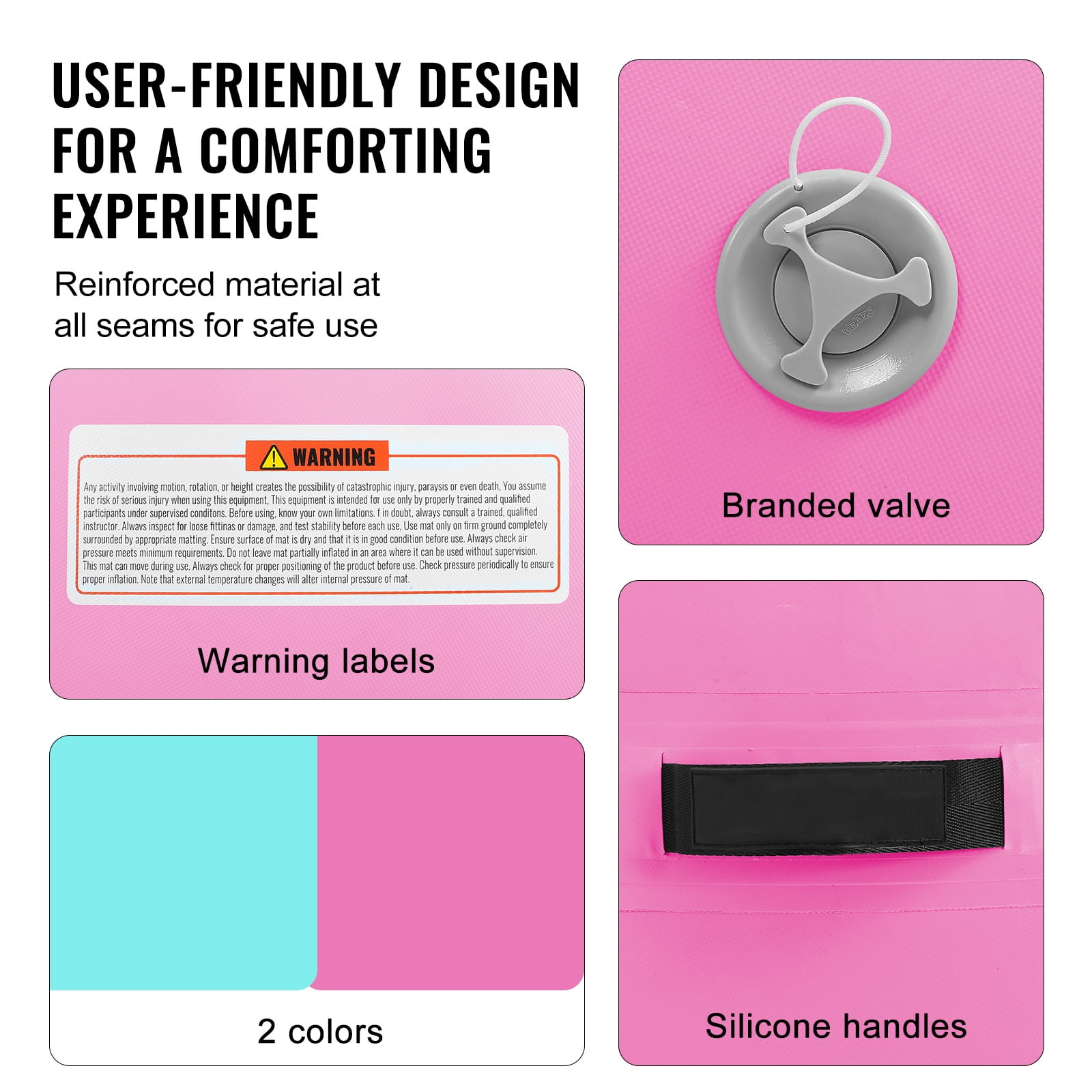 KFFKFF Air Mat for Tumbling, Round Inflatable Gymnastics Roller, Air Barrel Equipment with Electric Pump, Ideal for Home, Gym, Yoga, Cheer, Beach, Park, Water Activities, Pink - Image 7