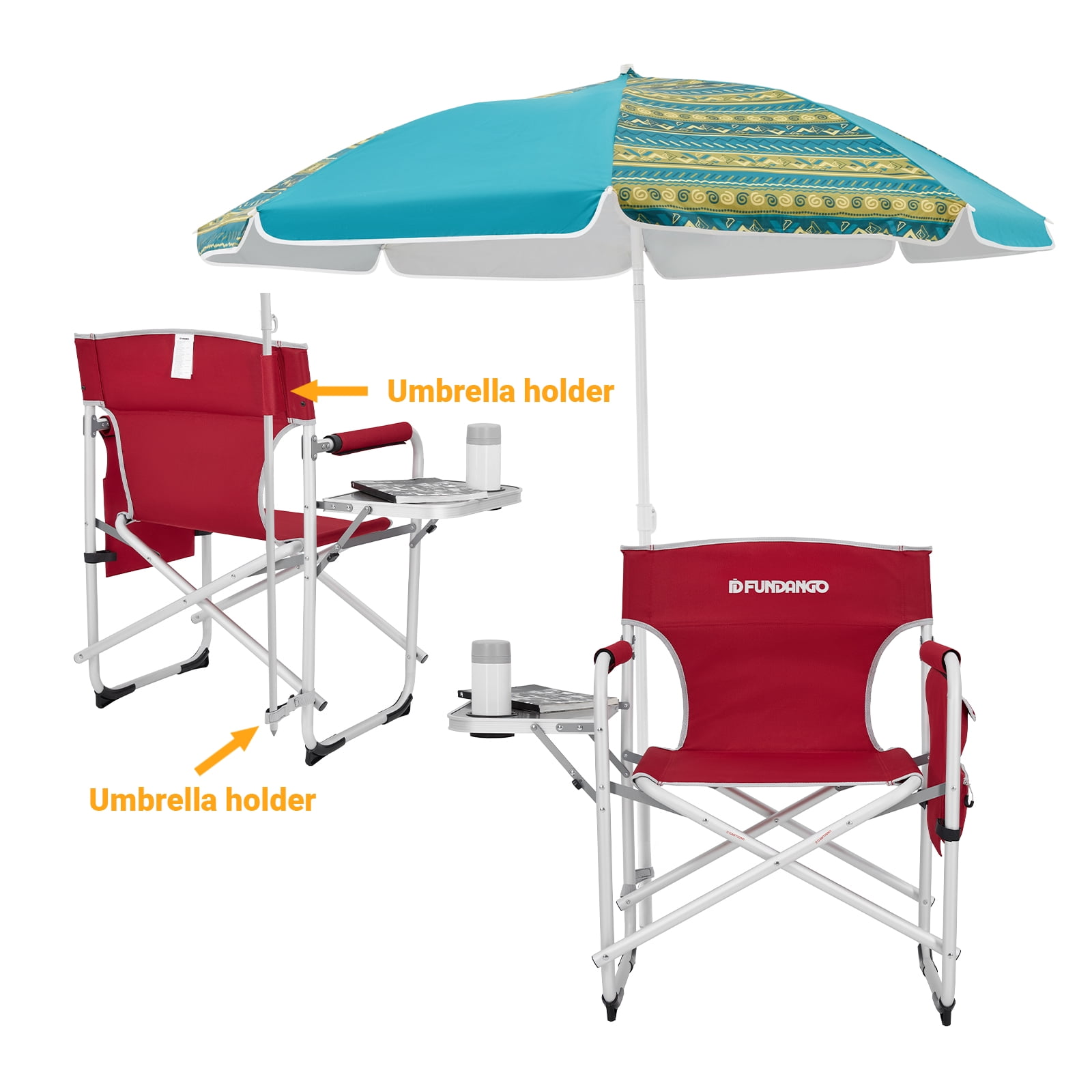 FUNDANGO Heavy Duty Folding Camping Director Chair for Adults, Supports to 264lbs,Red - Image 5