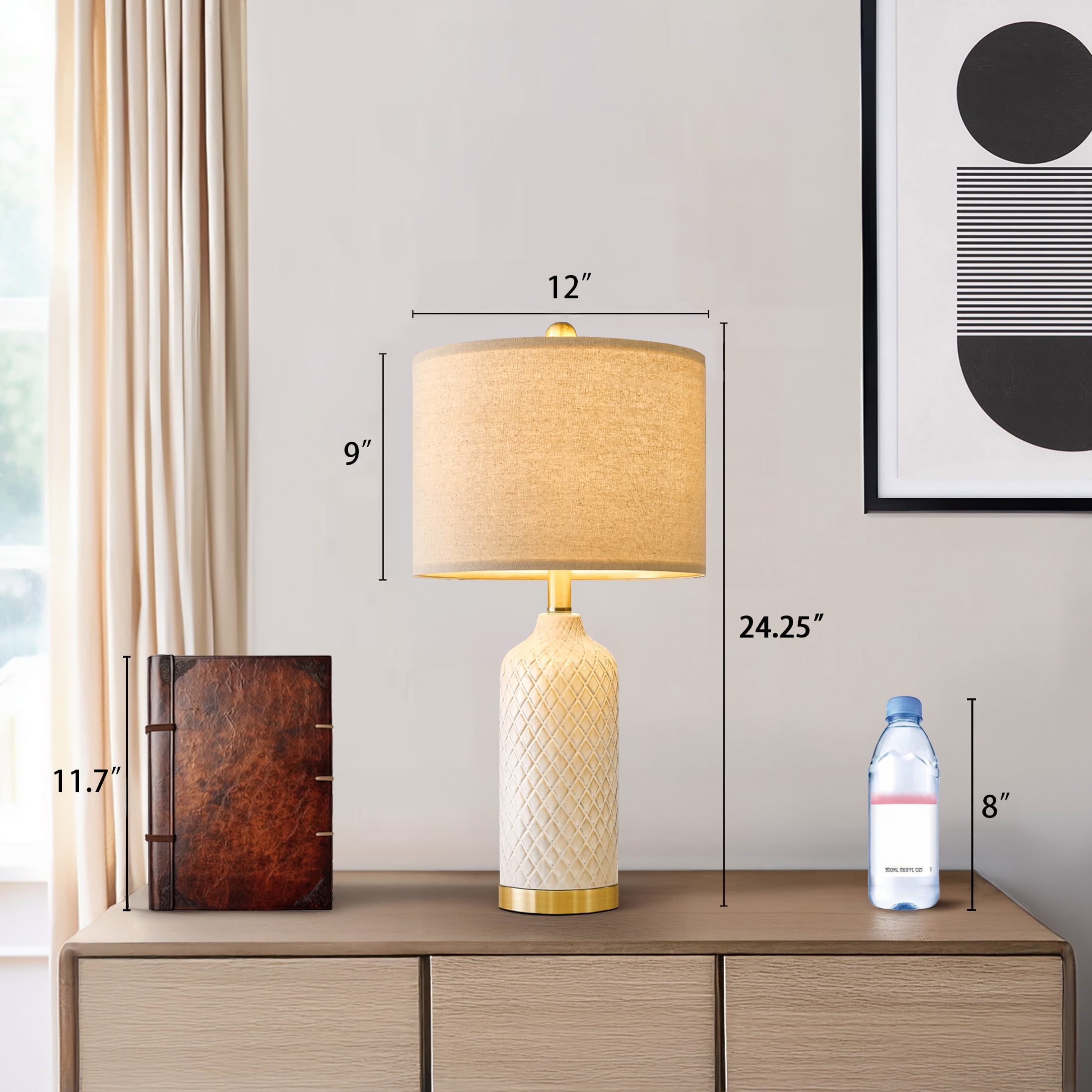 Oneach Ceramic Table Lamps Set of 2 for Living Room Bedroom 24.25" Modern Bedside Nightstand Lamps with Lamp Shades - Image 9