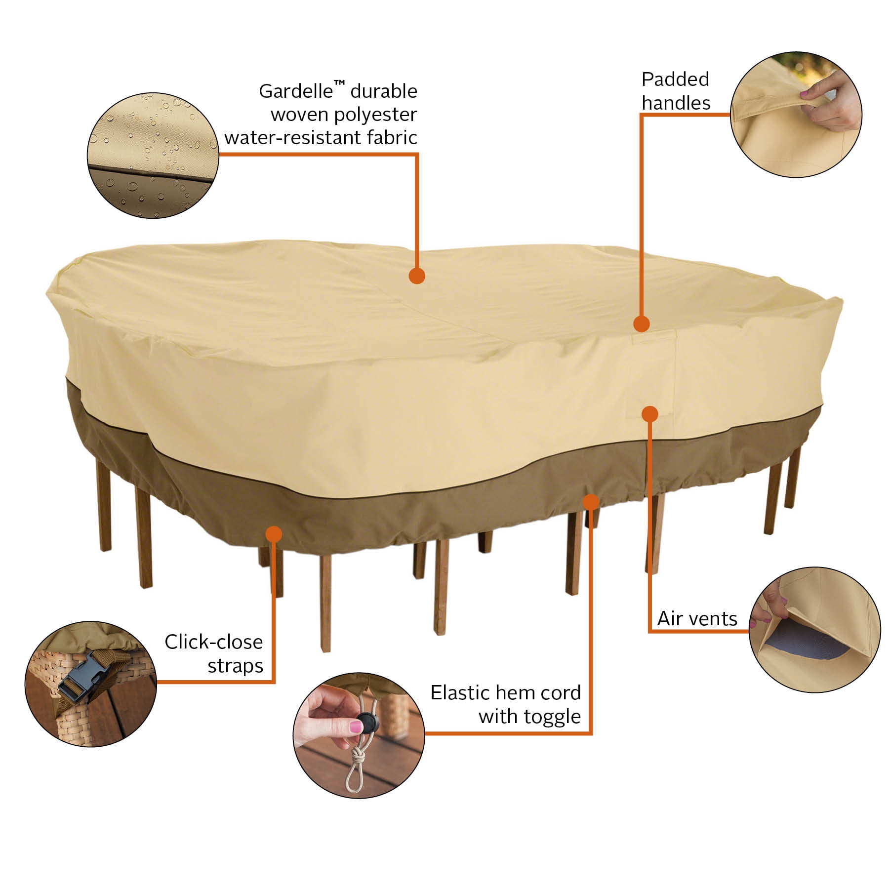 Classic Accessories Veranda 108" x 82" x 23" Beige and Brown Rectangle Patio Furniture Set Cover - Image 6