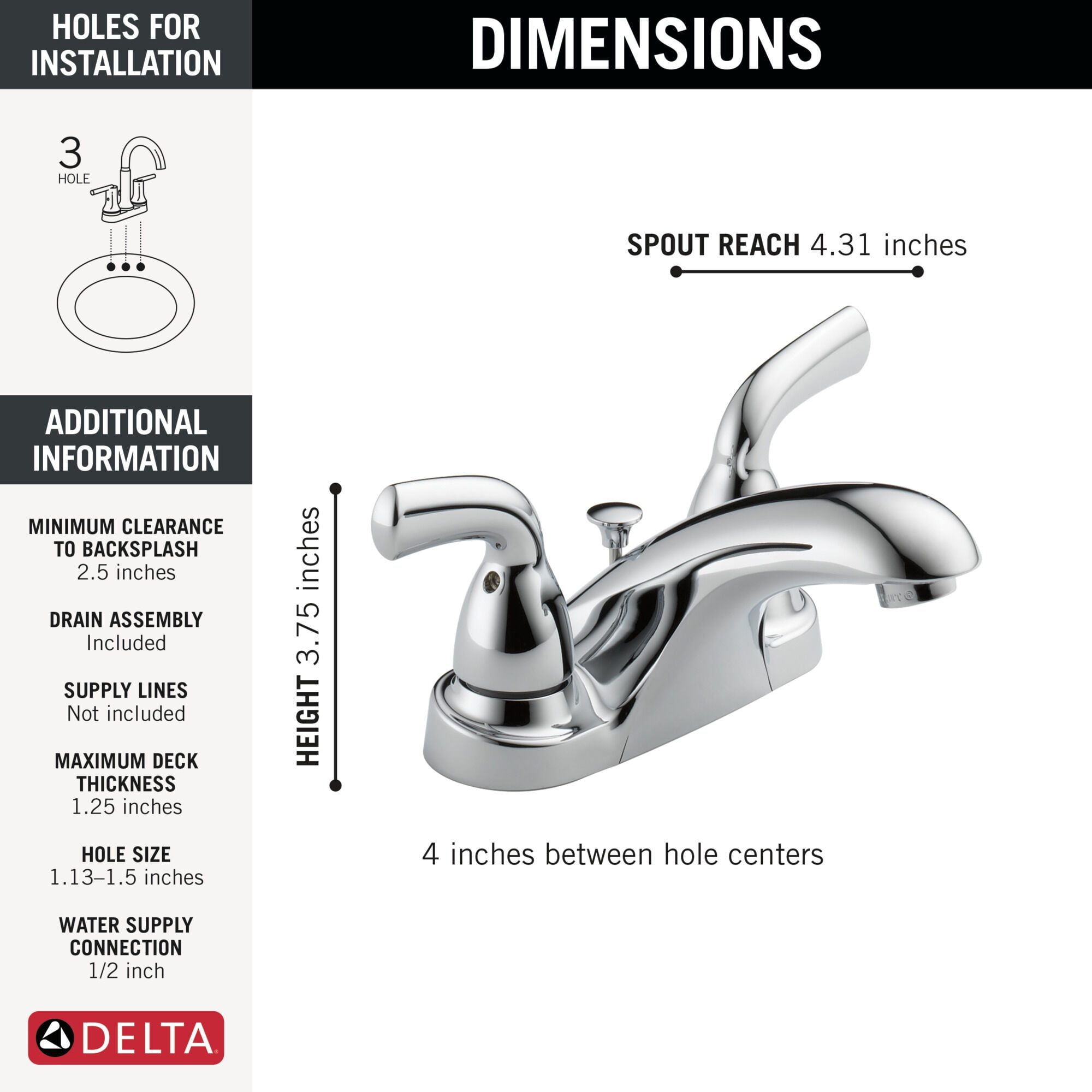 Delta Foundations Two-Handle Centerset Bathroom Faucet - B2510LF-PPU - Chrome - Image 4