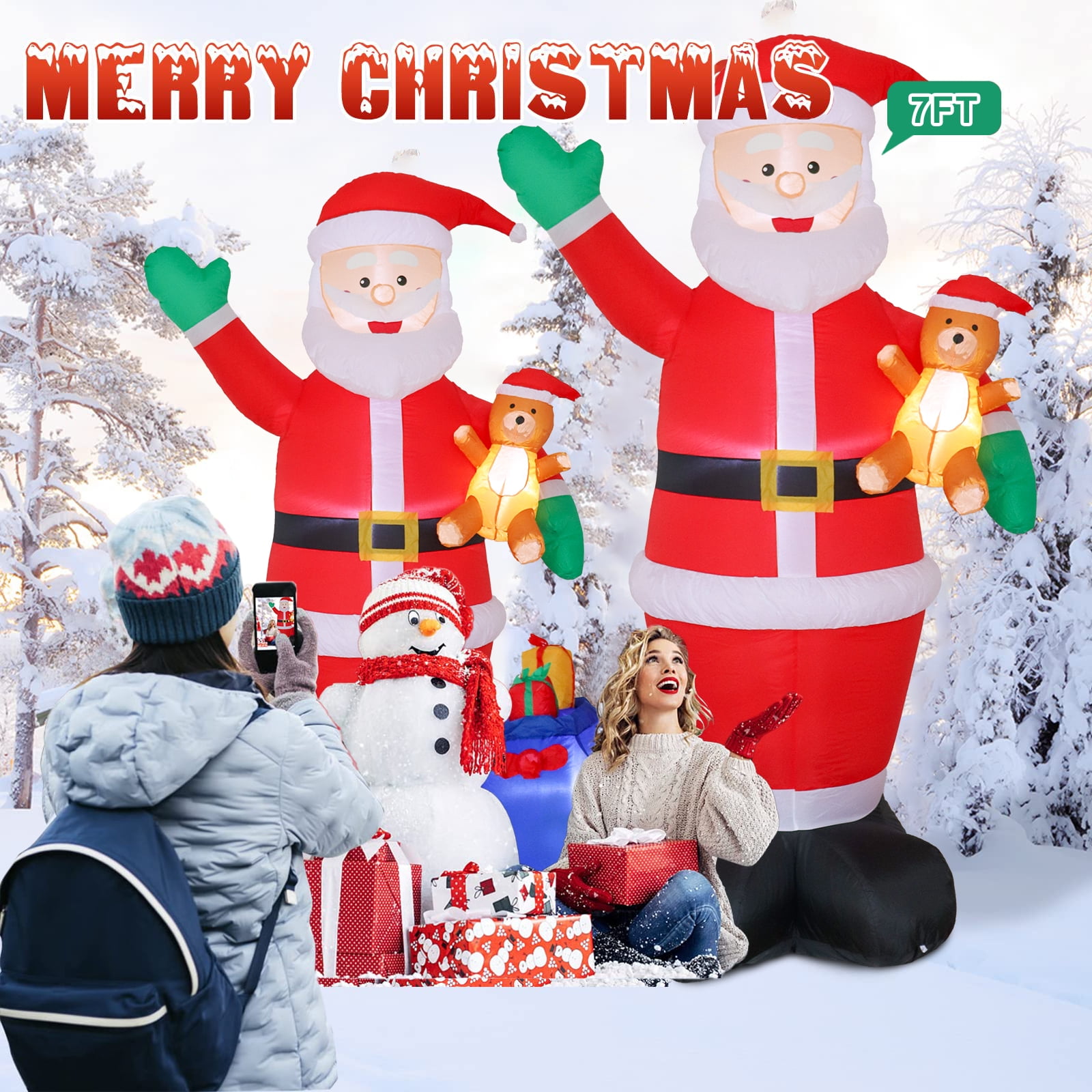 DAKIMOE 7 ft Tall Christmas Inflatable Santa Claus with Gift Bag and Bear Lights Outdoor Indoor Holiday Party Decorations Blow up Lawn Inflatables for Xmas Décor Home Family Decor Yard Patio - Image 4