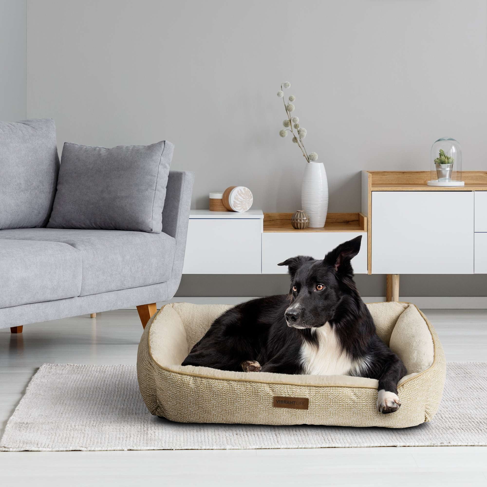 (2 pack) Vibrant Life Extra Large Dog Bed, Bolster Bed for Large Dogs, Extra Large, 42" x 32", Tan - Image 3