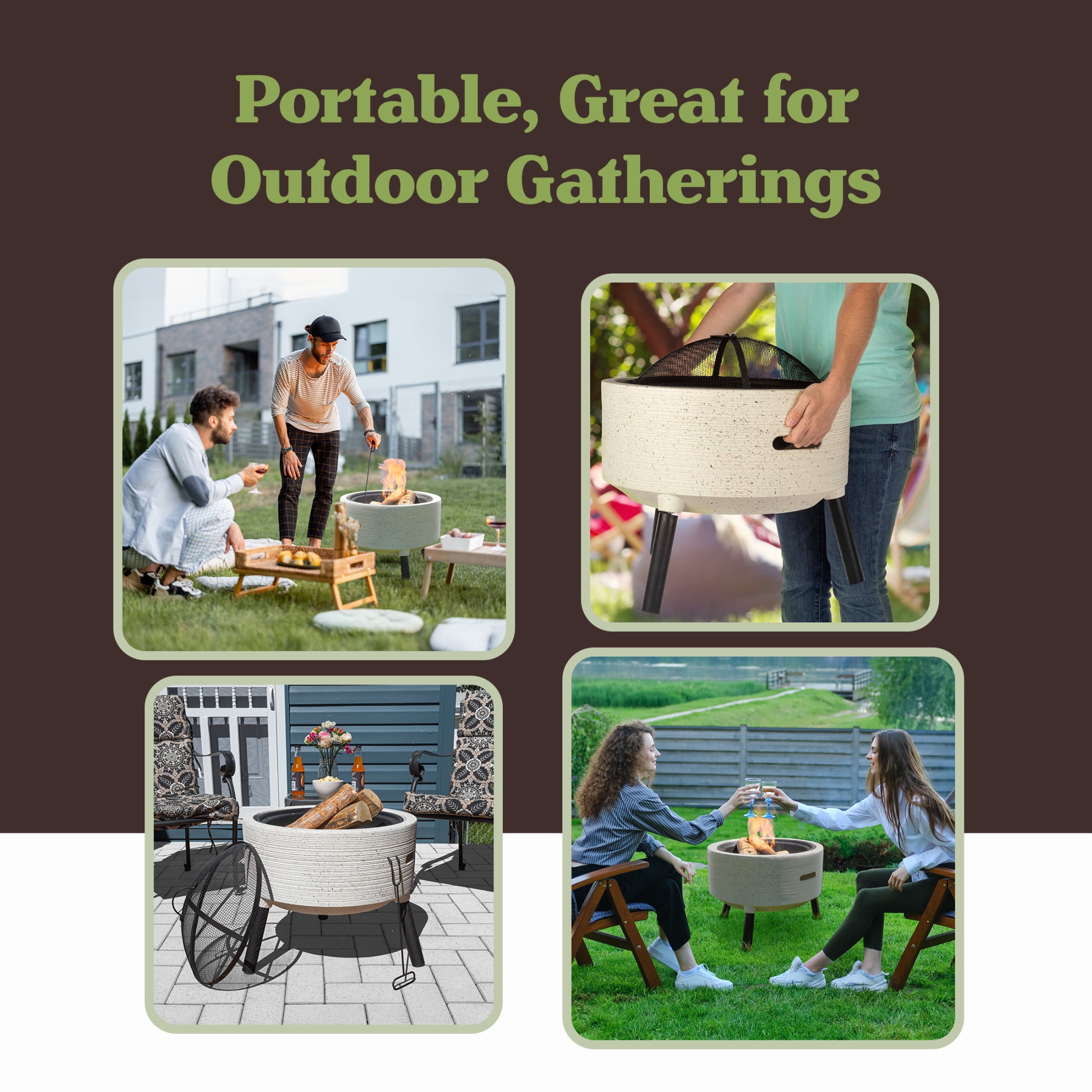 Pure Garden 21” Round Outdoor Fire Pit - Wood Fire Pits for Outside Patio - Image 7