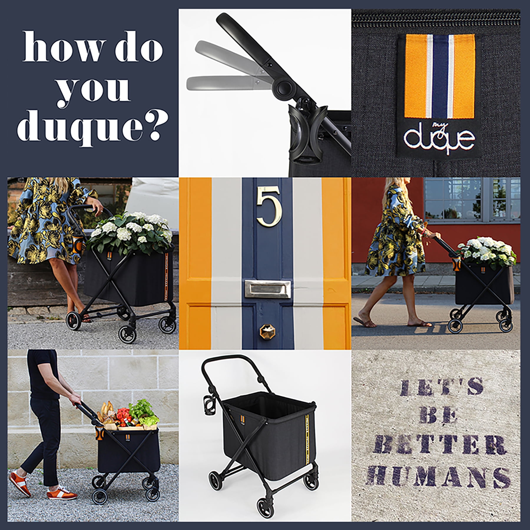 My Duque: Personal Shopping Cart - Foldable, Portable, Lightweight Cart with Rolling Front Swivel Wheels and Height Adjustable Slider, Foot Brake, Drink Holder - Image 9